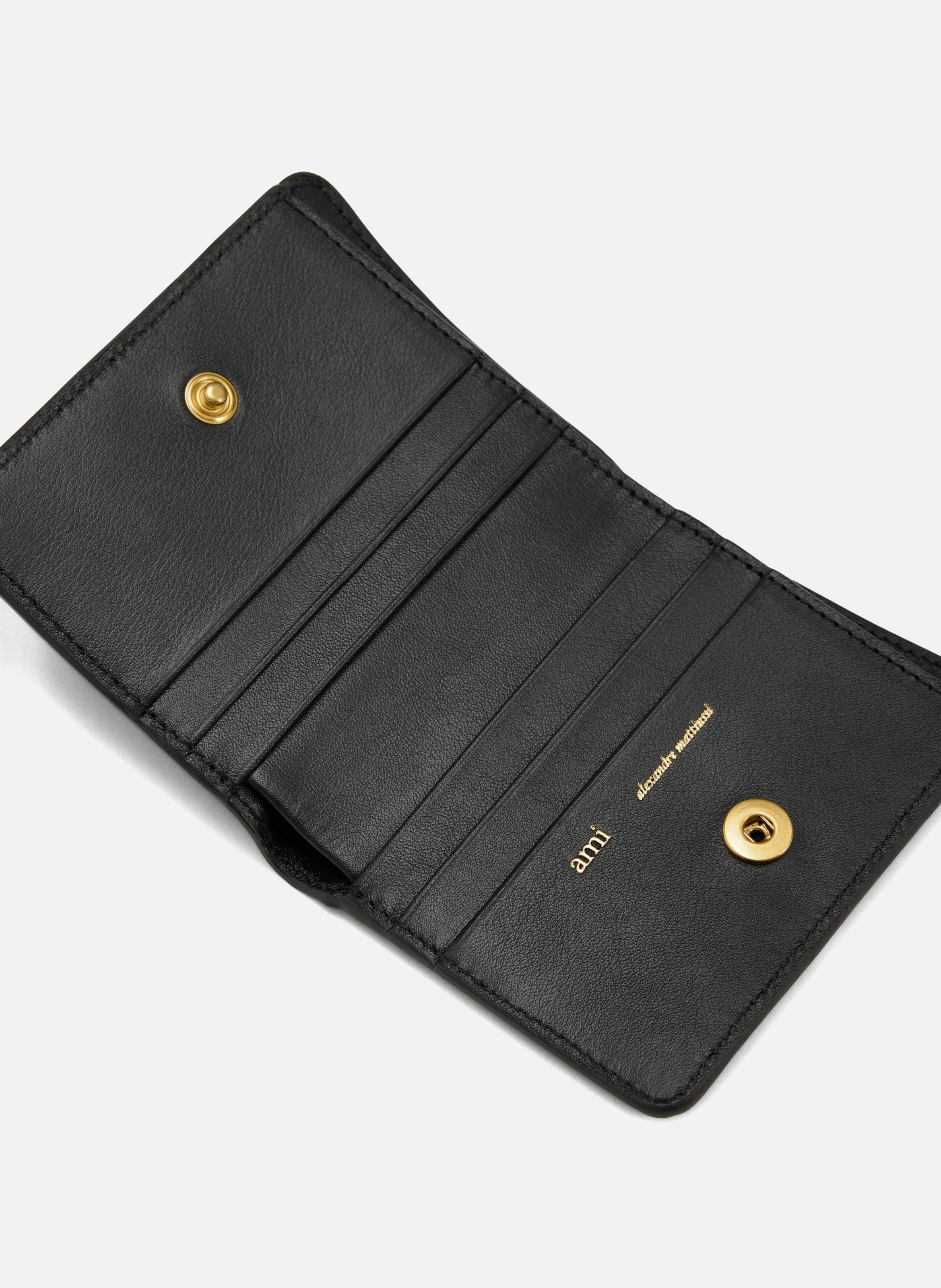 Portefeuille plié carrousel unisexe en cuir de veau AMI PARIS Noir