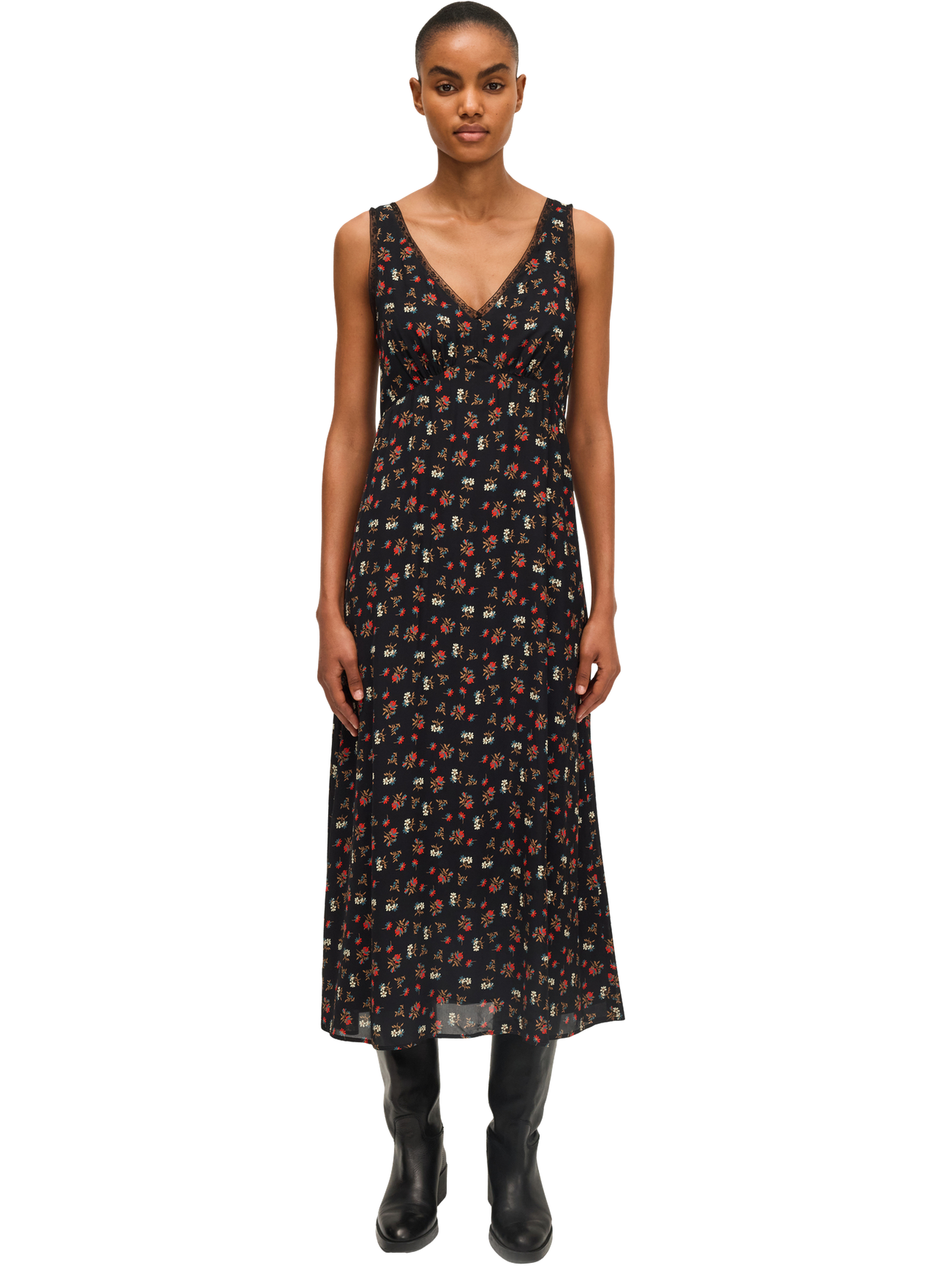 Robe longue imprimée à bretelles - louella PABLO Noir