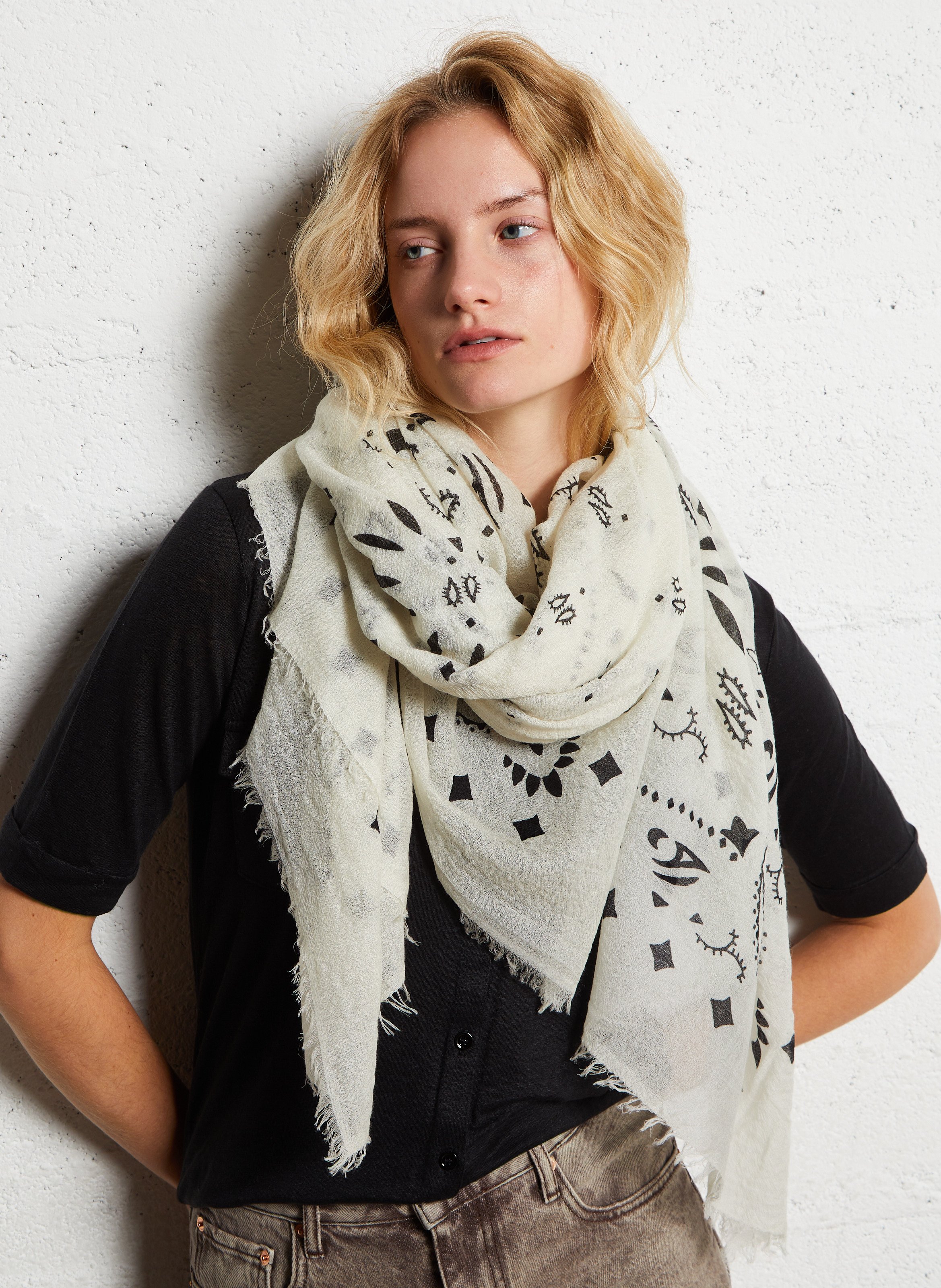 KUJTEN Foulard imprimé en voile de cachemire effy Blanc