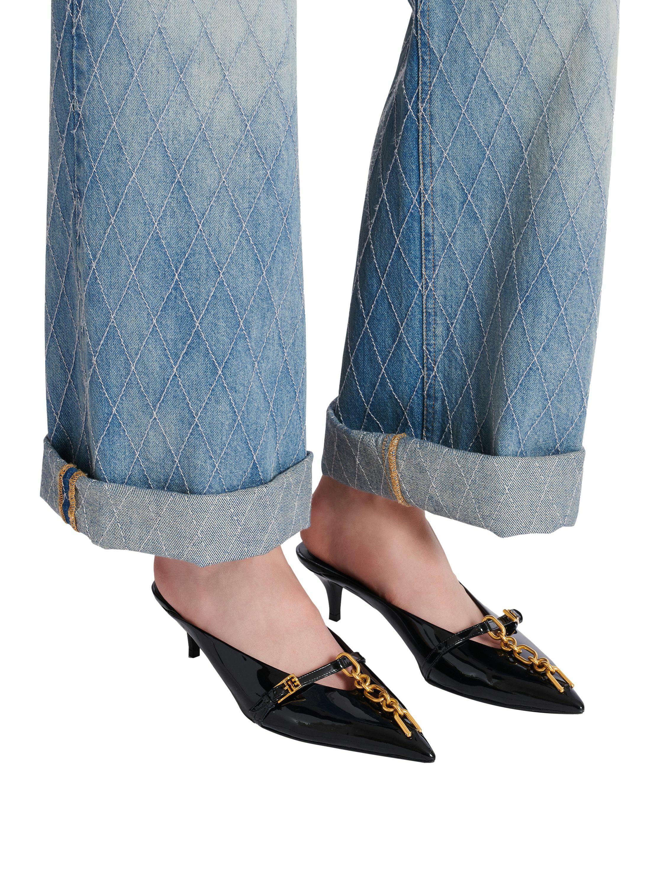 Mules sync en cuir verni à bout pointu BALMAIN Noir