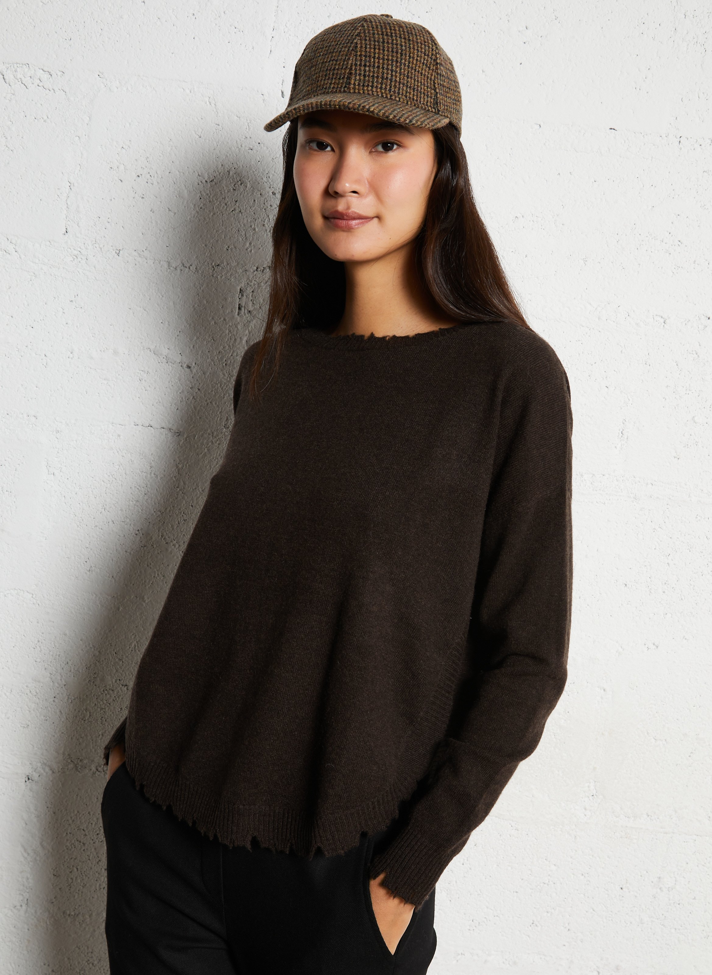 KUJTEN Pull oversize en cachemire maillé mela Marron