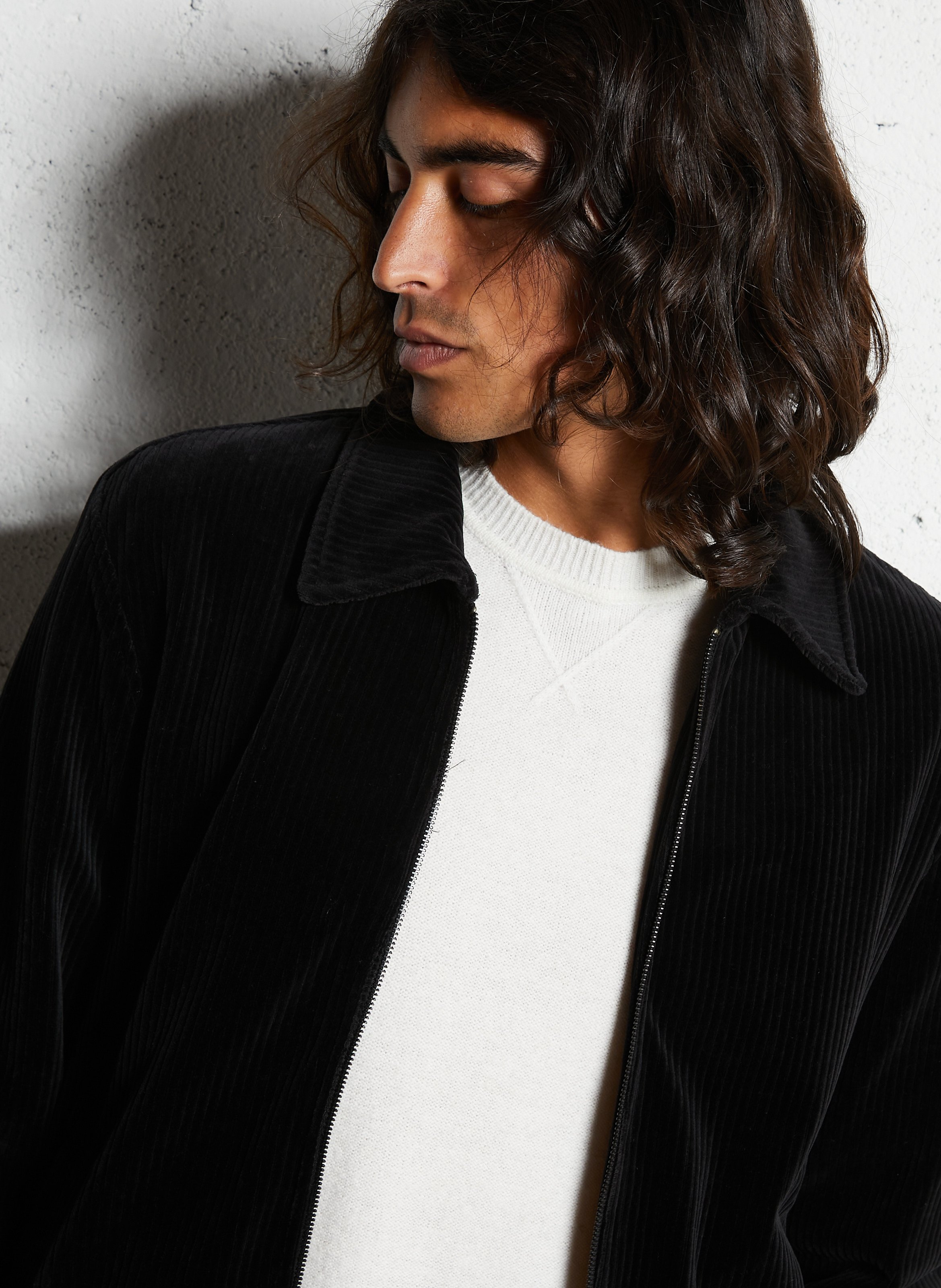 Veste droite côtelée en coton mélangé IKKS Noir