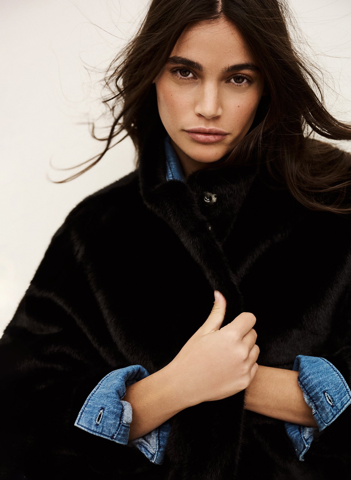 Manteau col montant effet fourrure paros BA&SH Noir