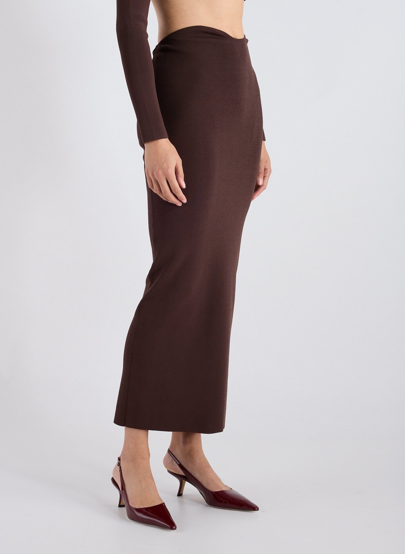 CHRISTOPHER ESBER Ribbed Maparadita Midi Skirt Brown