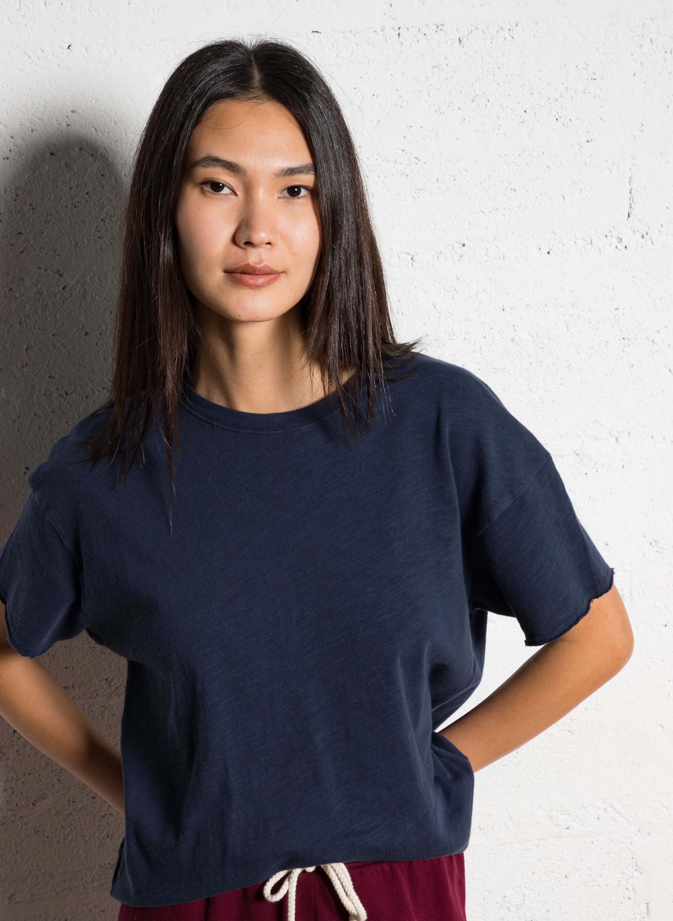 Tee-shirt droit à col rond en coton sonoma  Navy blue vintage