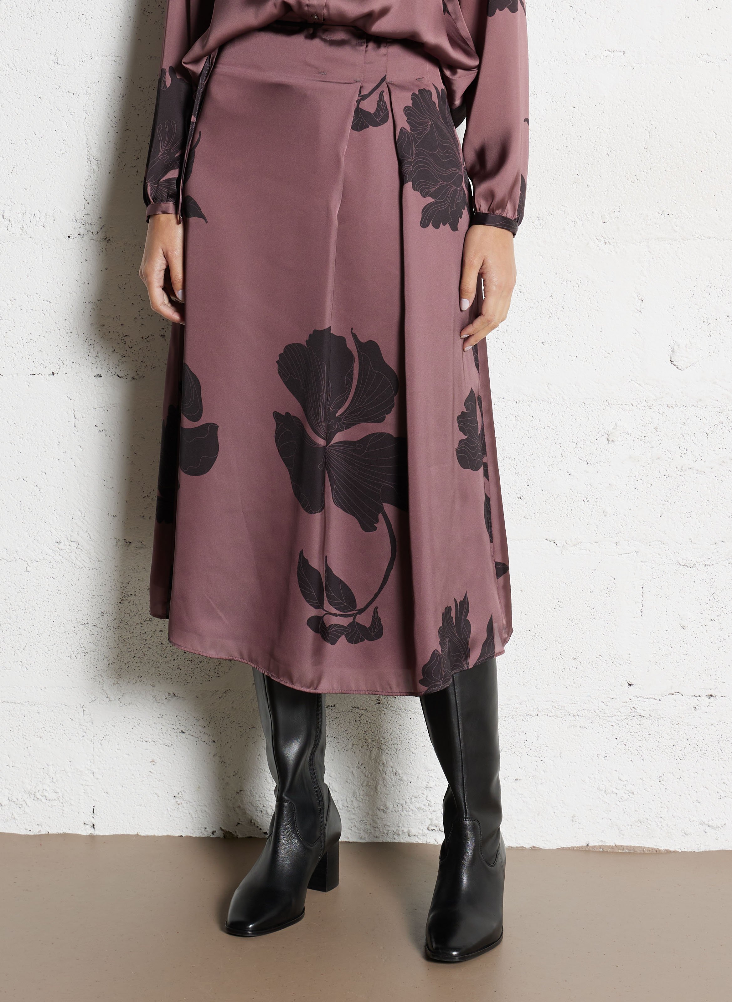 Jupe midi imprimée IKKS Marron