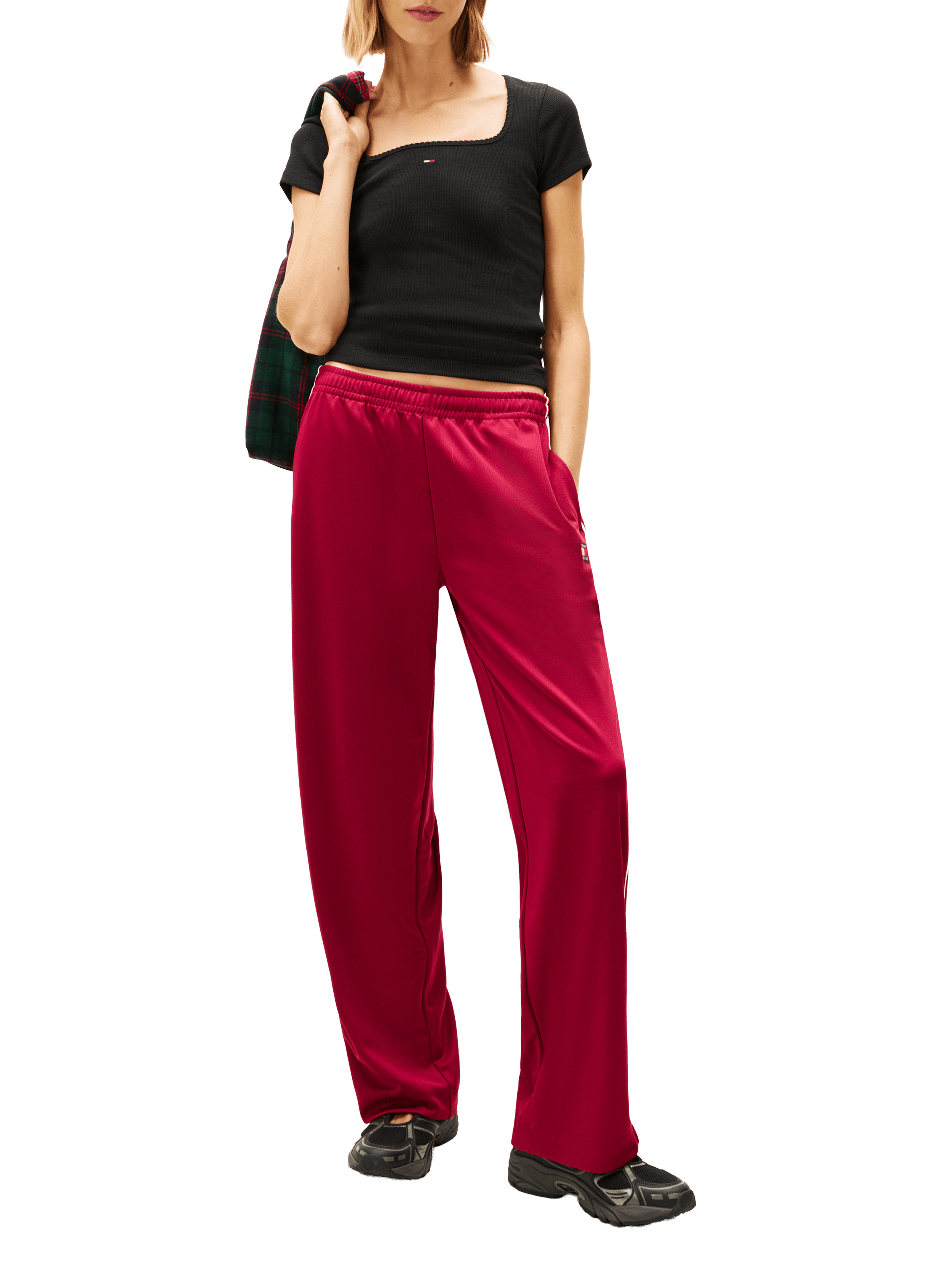 T-shirt côtelé en coton mélangé TOMMY HILFIGER Noir