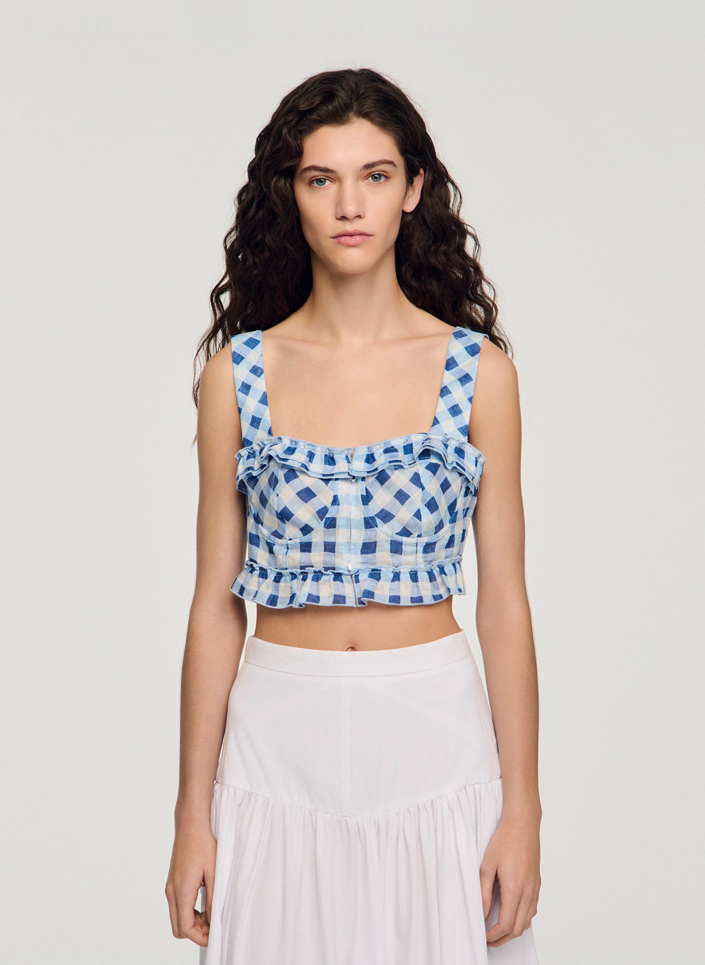 Top court en lin mélangé SANDRO Bleu