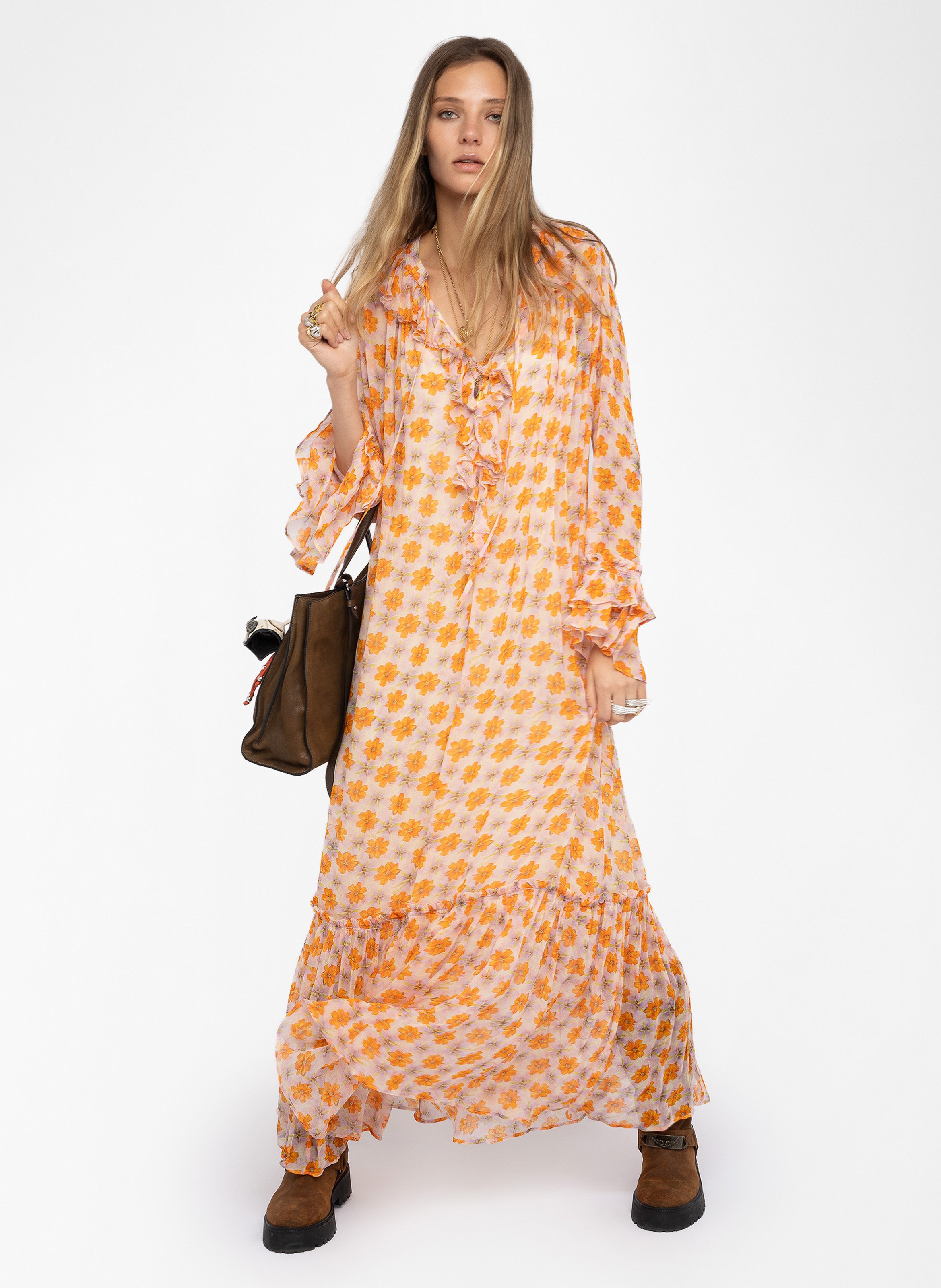 Robe col v imprimée ralicel ZADIG&VOLTAIRE Beige