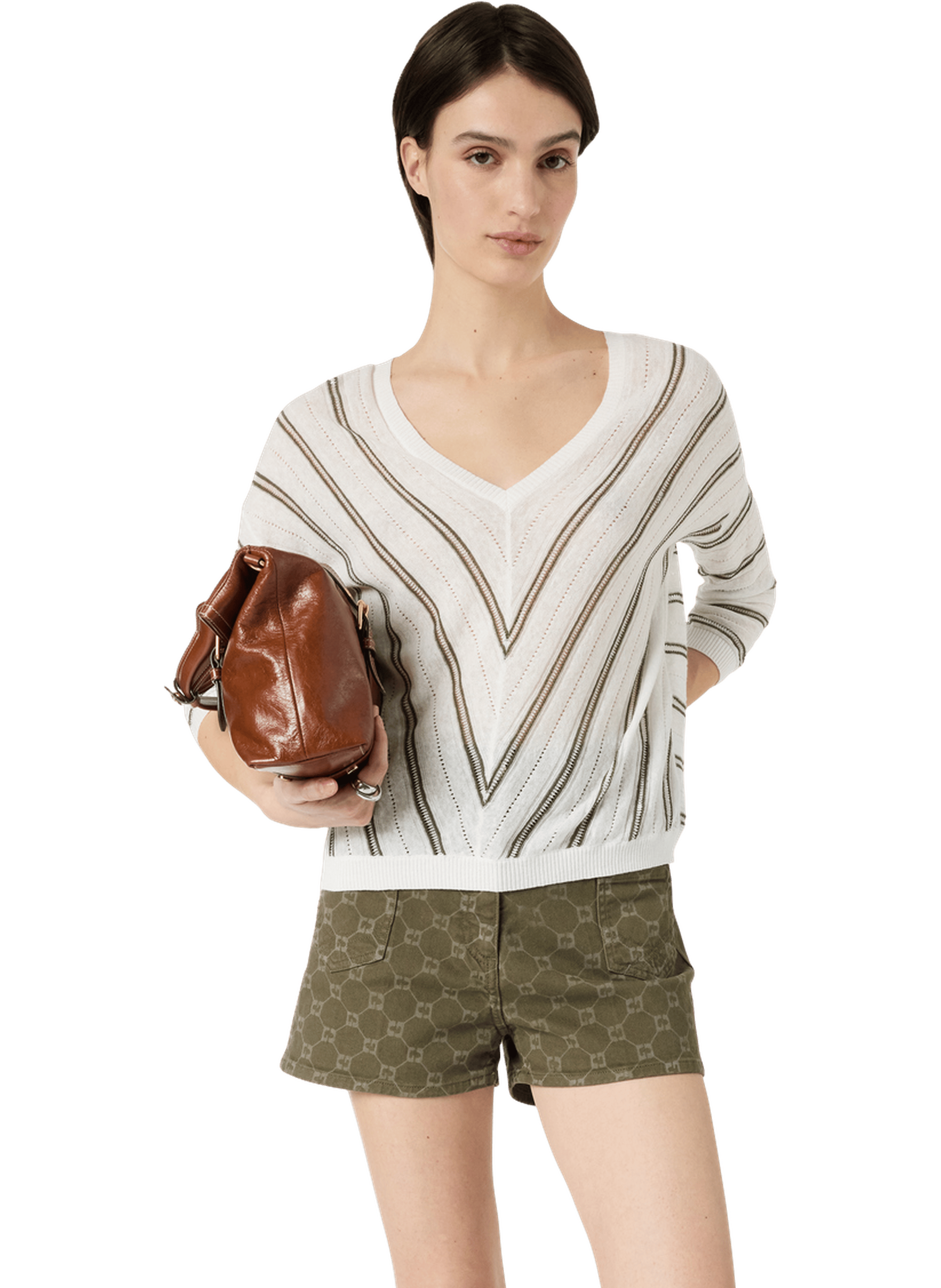 Pull v rayé en lin et coton - lerya GERARD DAREL Vert