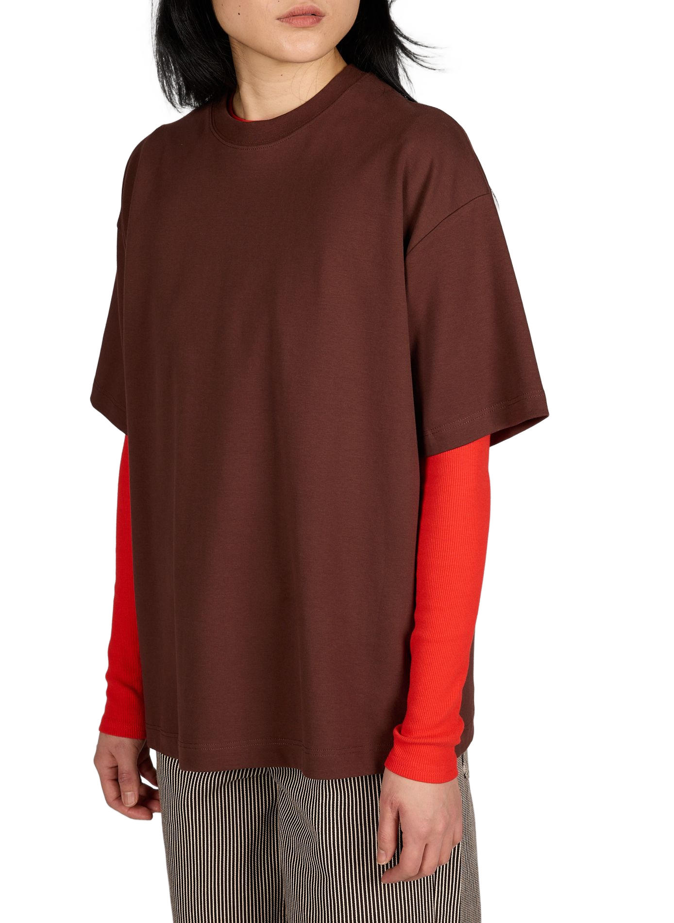T-shirt uni col rond en coton mélangé TOPSHOP Marron