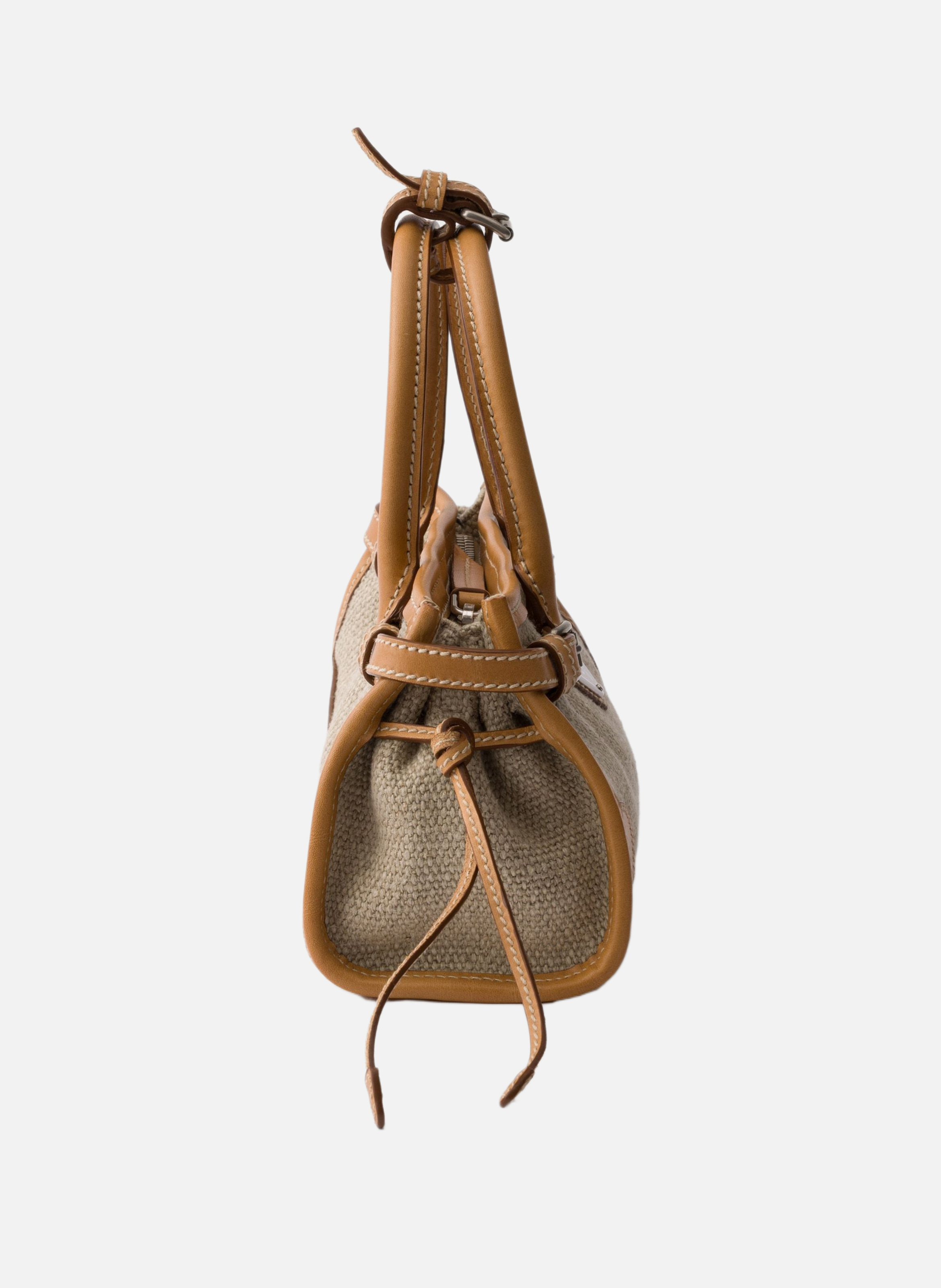 Petit sac à main prada bonnie en lin et cuir PRADA Beige