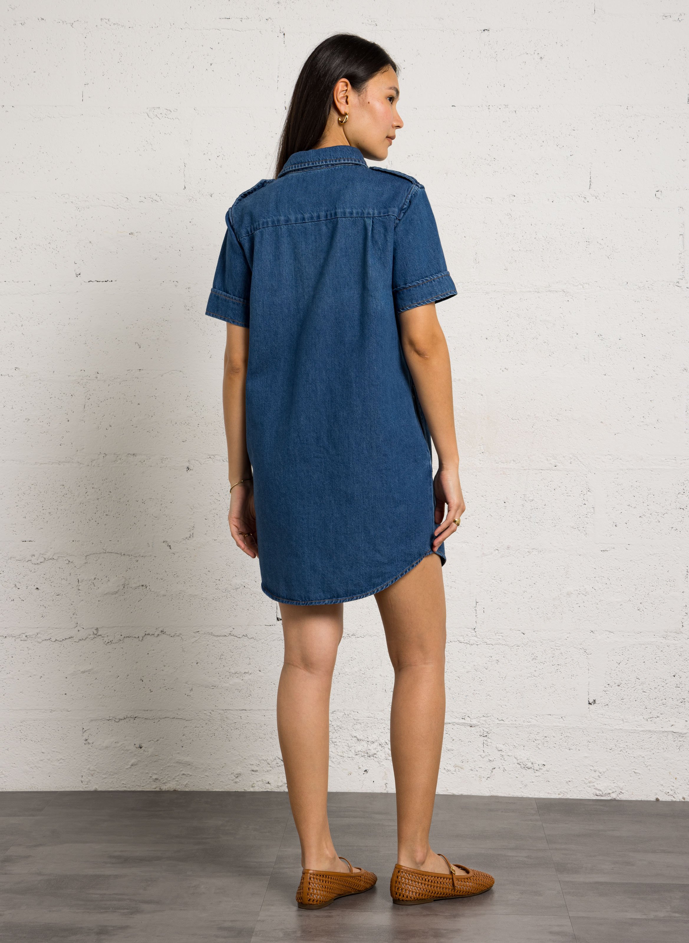 Robe courte boutonnée en jean betsy Bleu