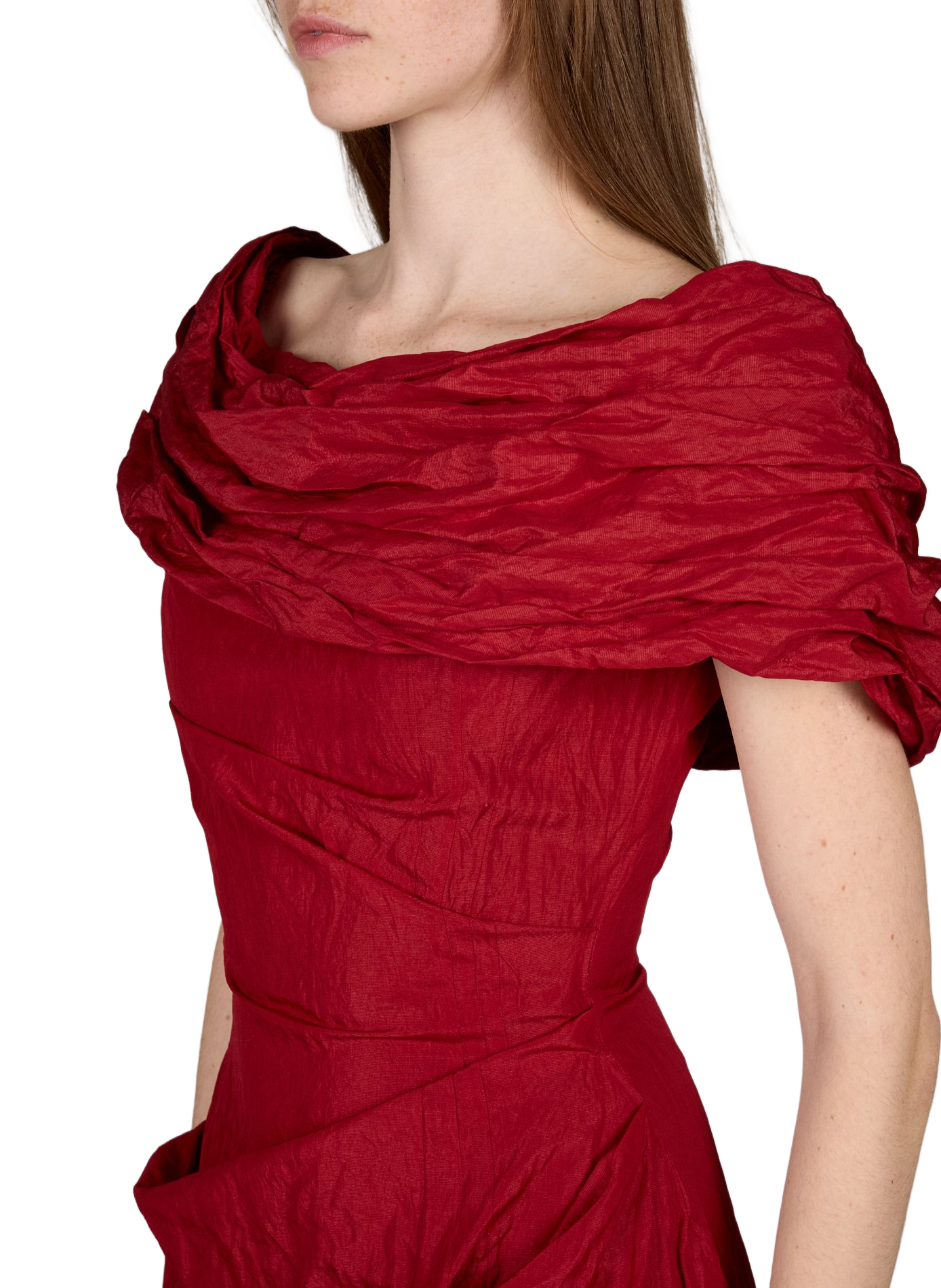 Midi-Kleid mit gerafftem Bardot-Ausschnitt aus Baumwollmischung MAGDA BUTRYM Rot