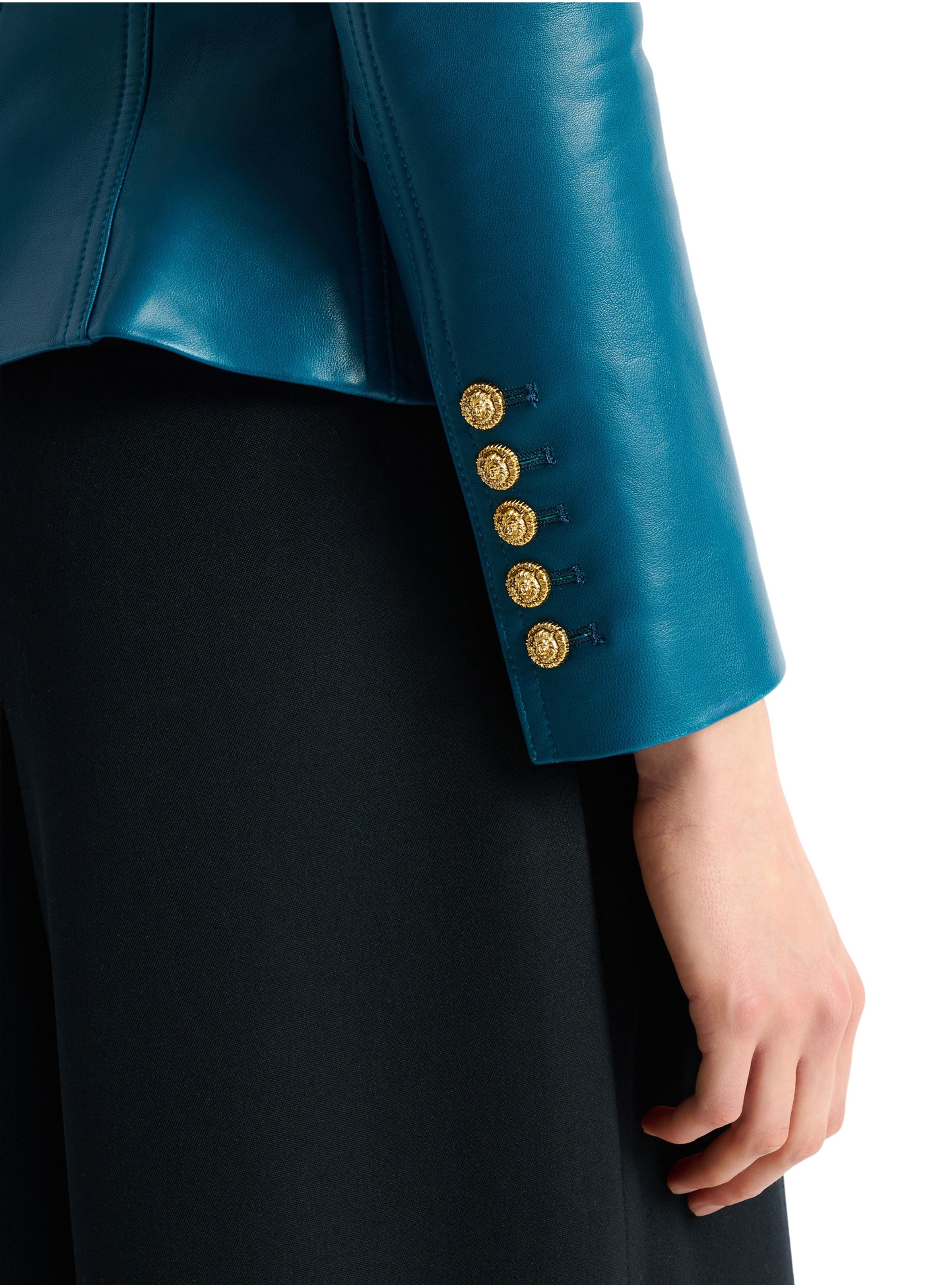 Veste 6 boutons en cuir BALMAIN Bleu