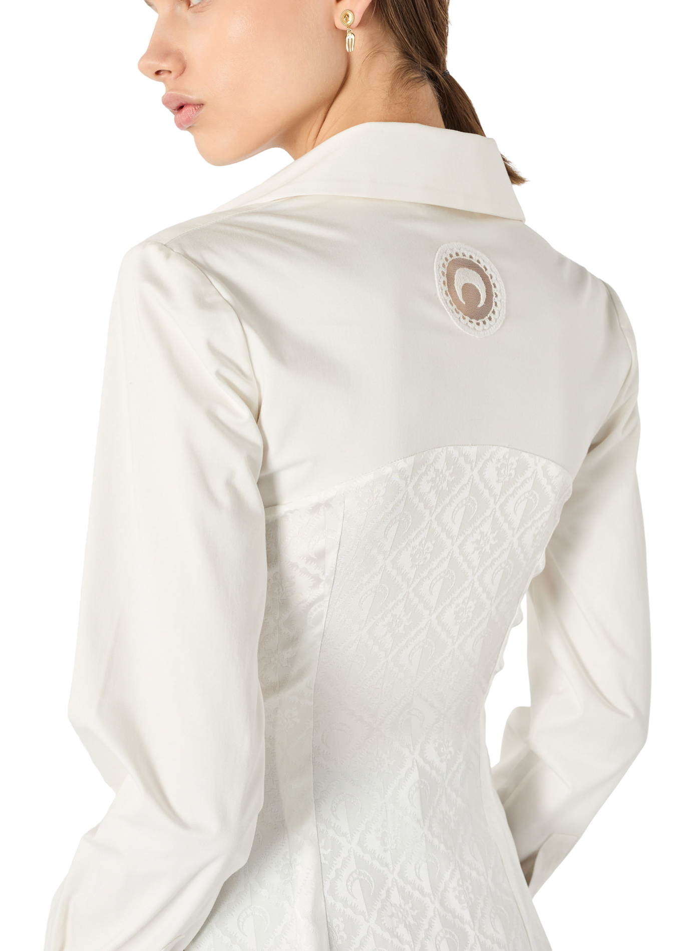Chemise zippée en percale stretch deadstock MARINE SERRE Blanc