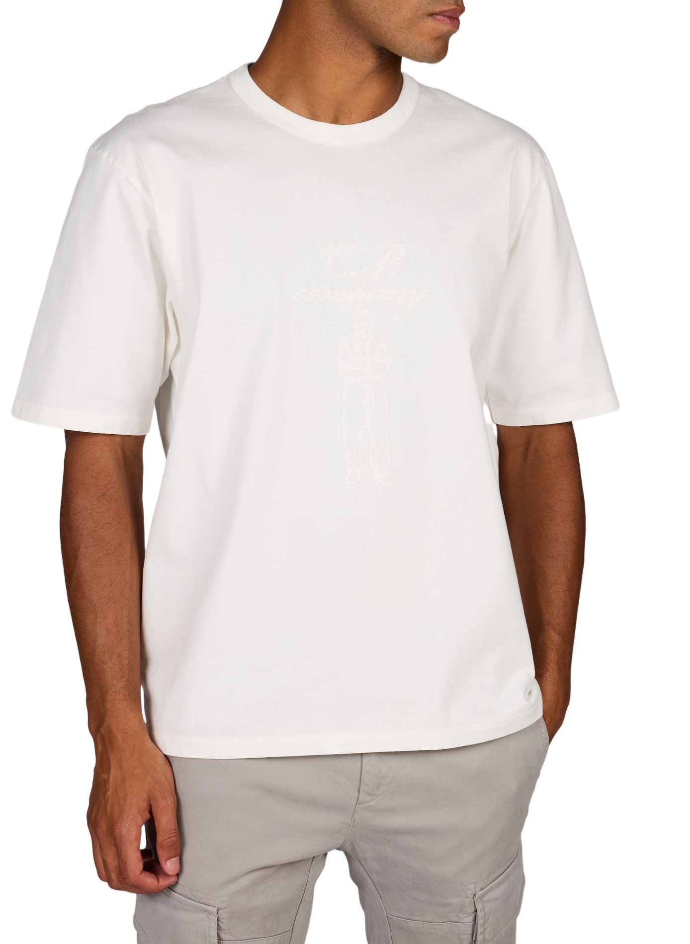 T-Shirt mit gesticktem Logo aus Baumwolle CP COMPANY Weiss