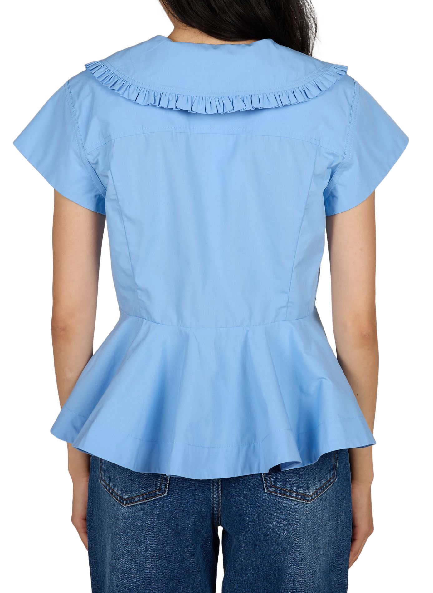 Ruffled cotton Blouse GANNI Blue