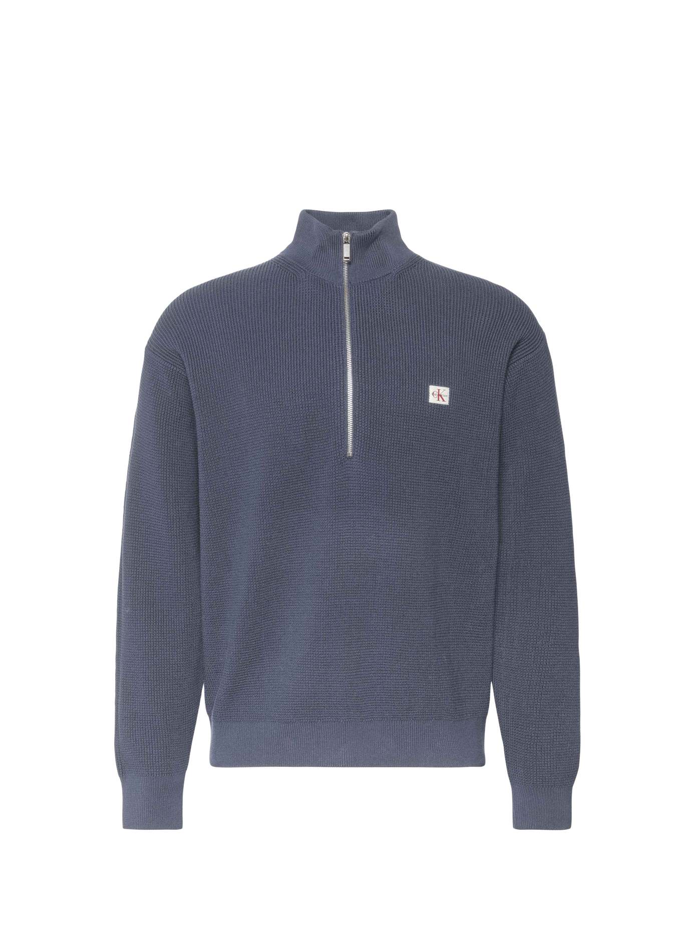 Gerader Pullover mit Stehkragen und Reißverschluss aus Baumwolle CALVIN KLEIN Blau