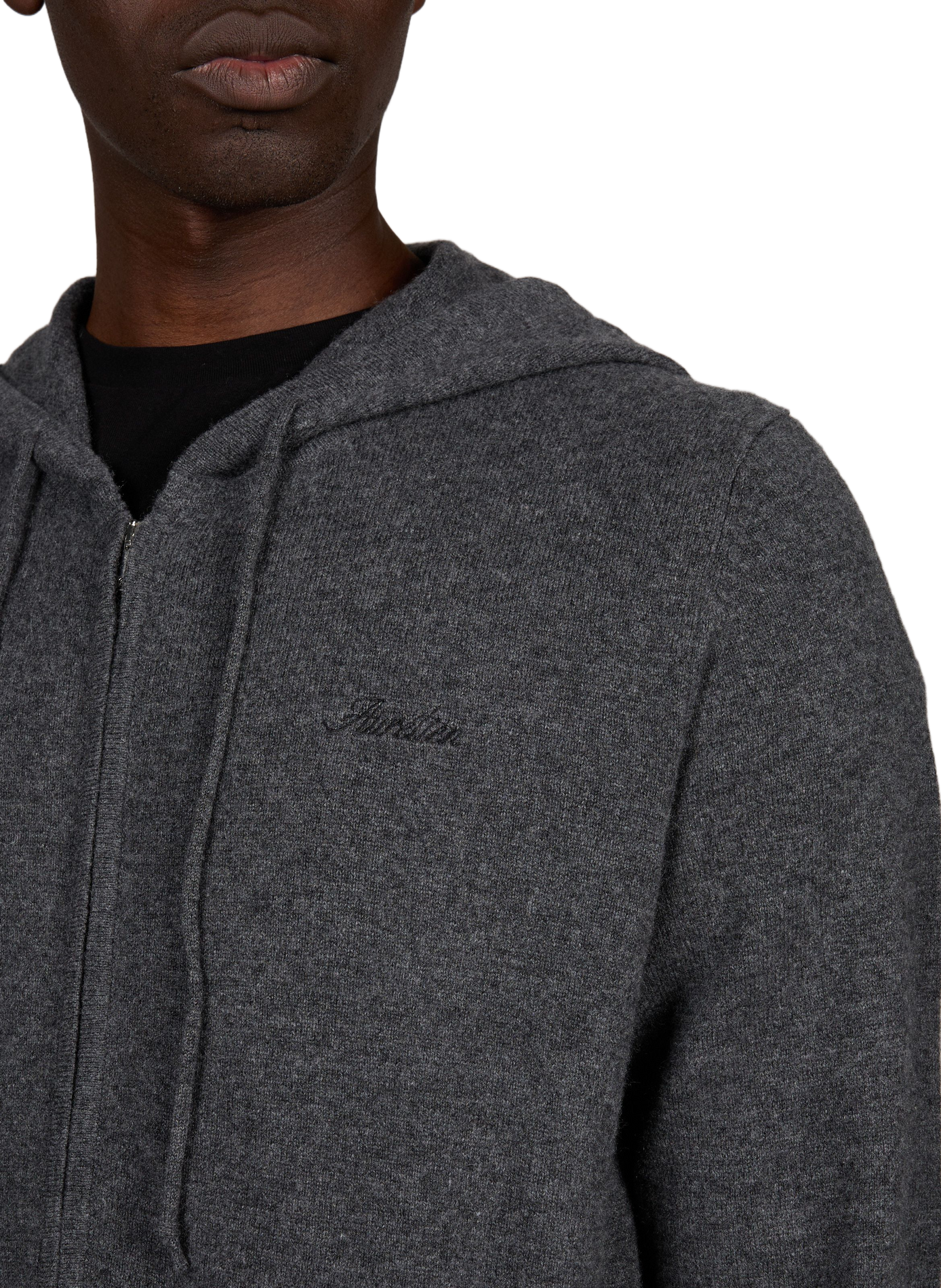 Straight hooded cardigan in fine cashmere knit AURELIEN Grey