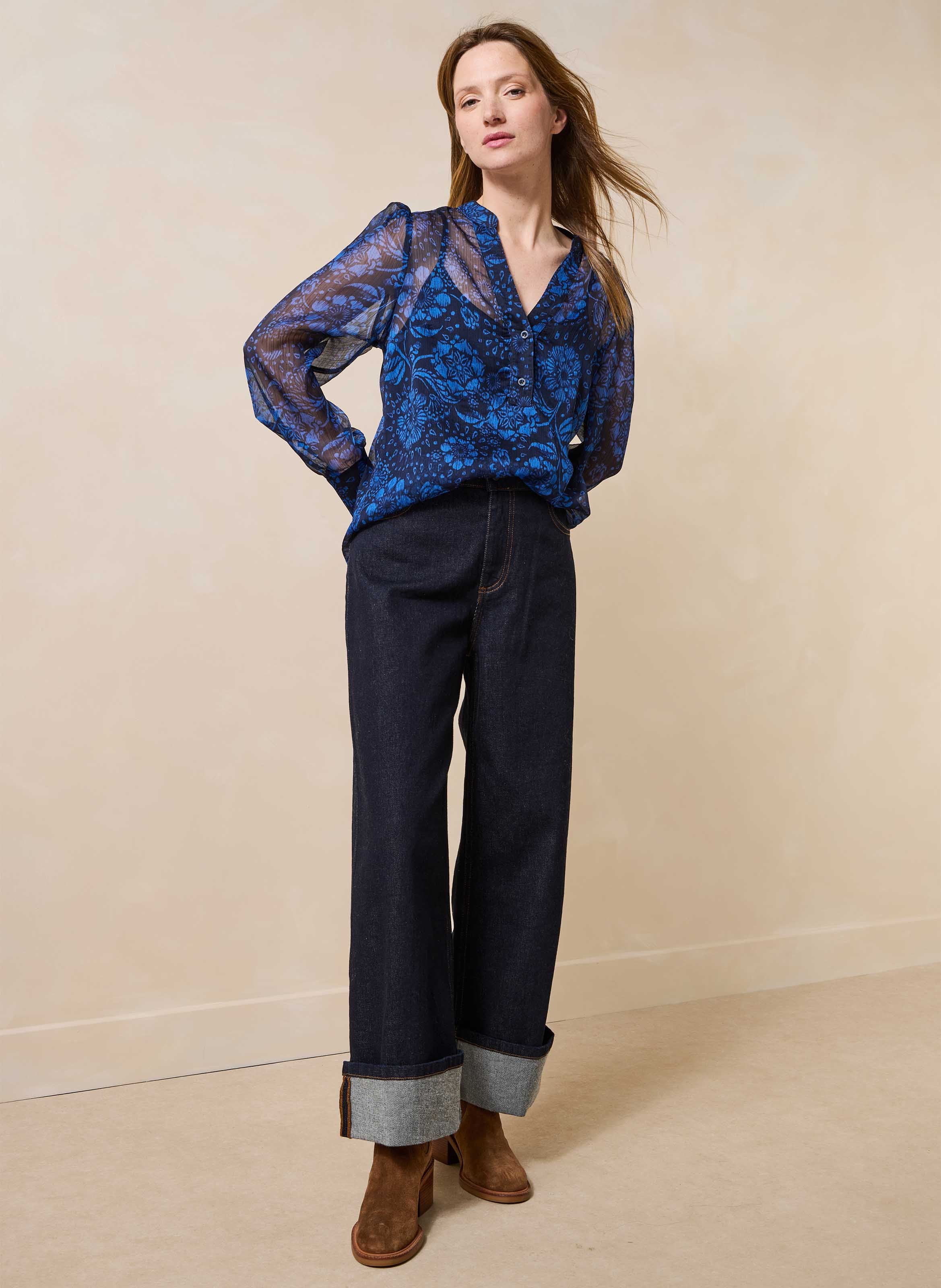 Ruimvallende top met bloemenprint LA FEE MARABOUTEE Blauw