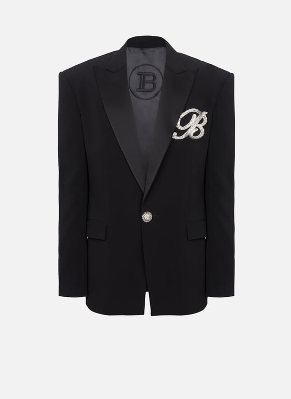 Veste 1 bouton en crêpe et satin Noir by BALMAIN BALMAIN Veste 1 bouton en crêpe et satin Noir