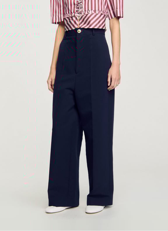 Pantalon de costume en coton mélangé Bleu by SANDRO SANDRO Pantalon de costume en coton mélangé Bleu