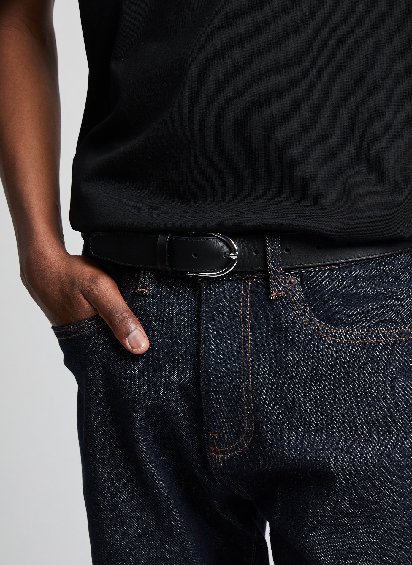 Rectangular buckle leather belt SAISON 1865 Black