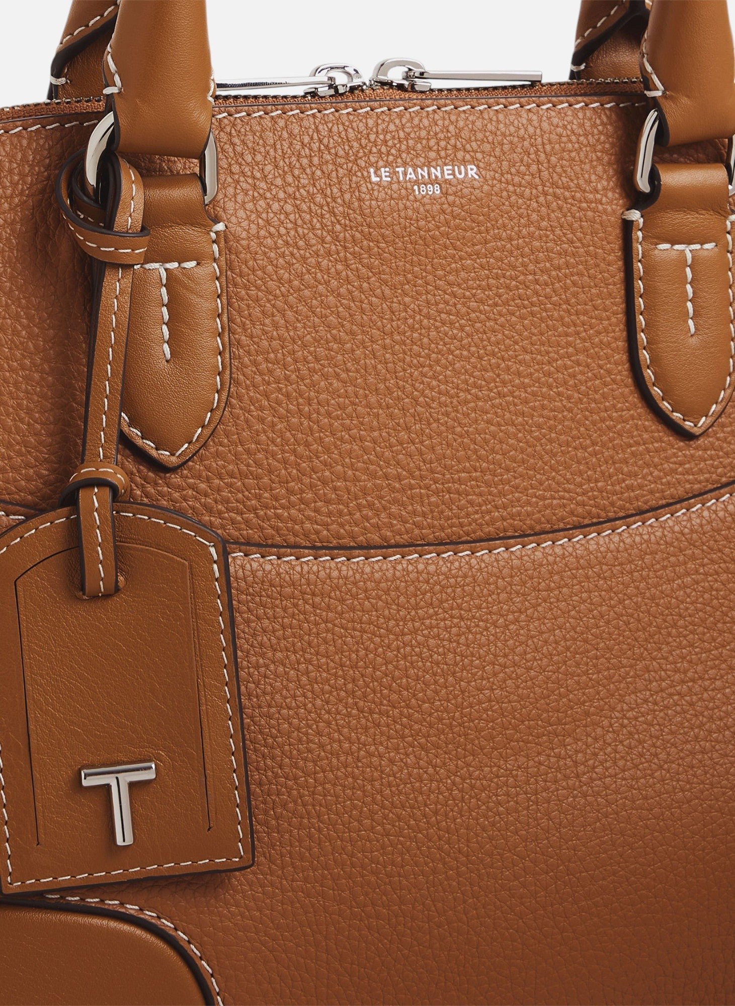 Sac à main moyen modèle romy en cuir grainé et lisse LE TANNEUR Marron
