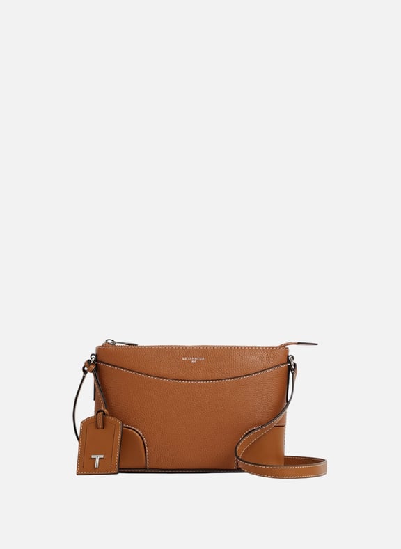 Petit sac bandoulière romy en cuir grainé et lisse Marron by LE TANNEUR LE TANNEUR Petit sac bandoulière romy en cuir grainé et lisse Marron