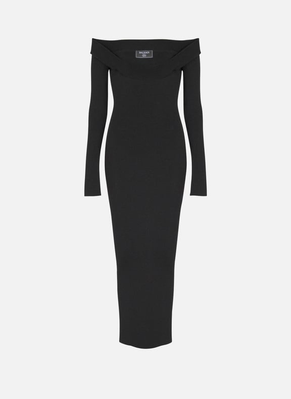 Robe longue en maille unie Noir by BALMAIN BALMAIN Robe longue en maille unie Noir