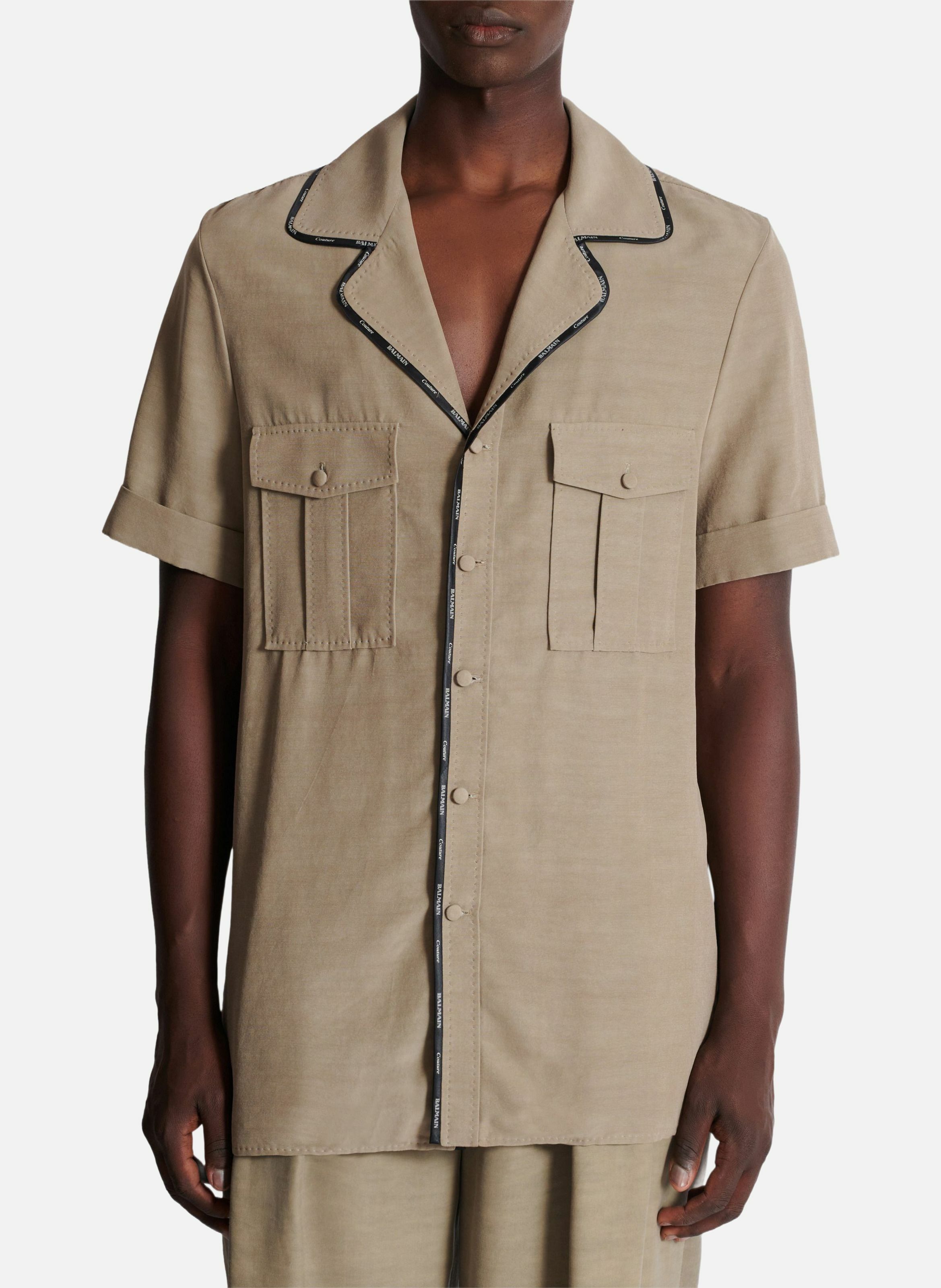 Chemise pyjama en cupro avec poches BALMAIN Marron