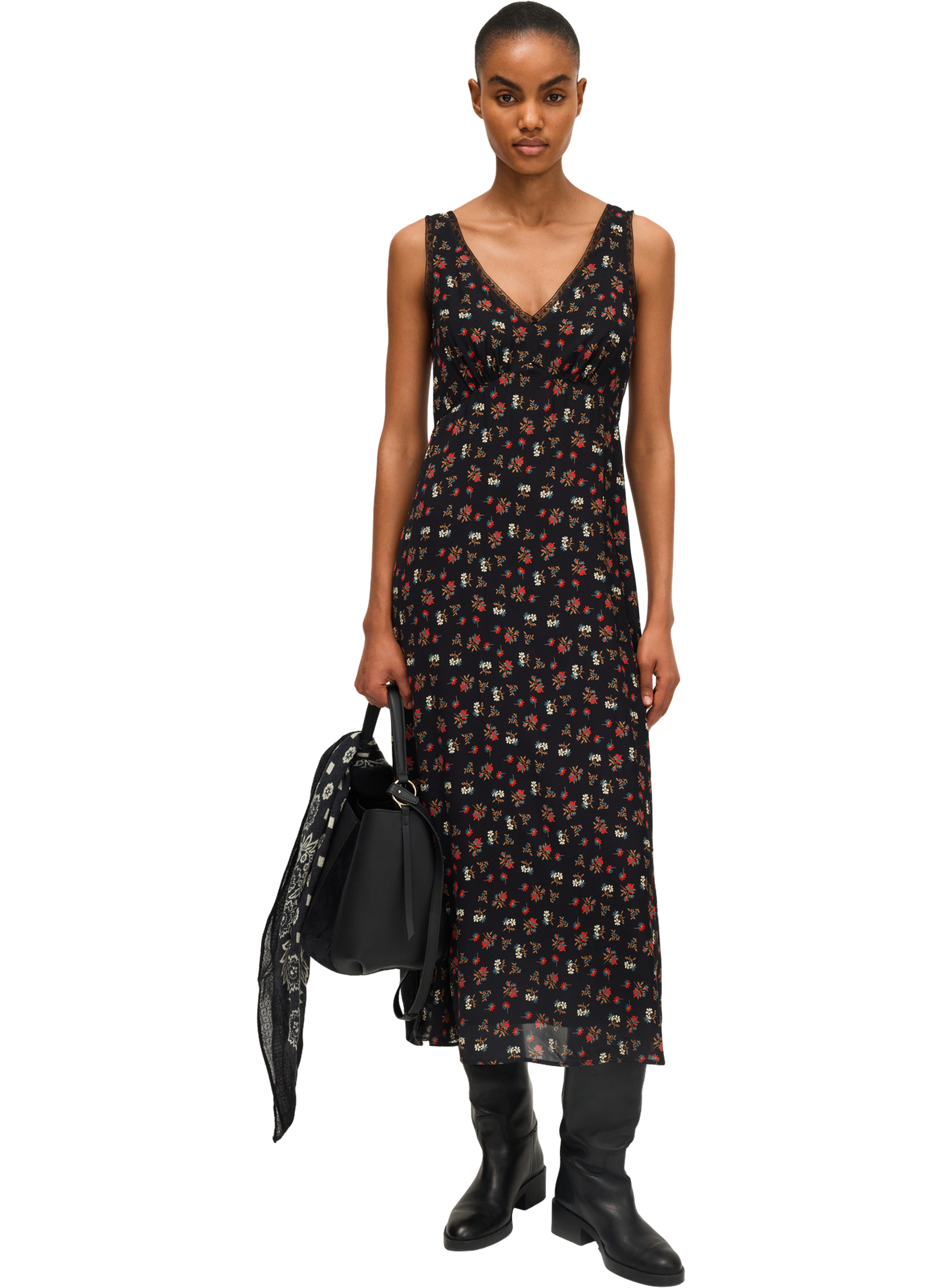 Robe longue imprimée à bretelles - louella PABLO Noir