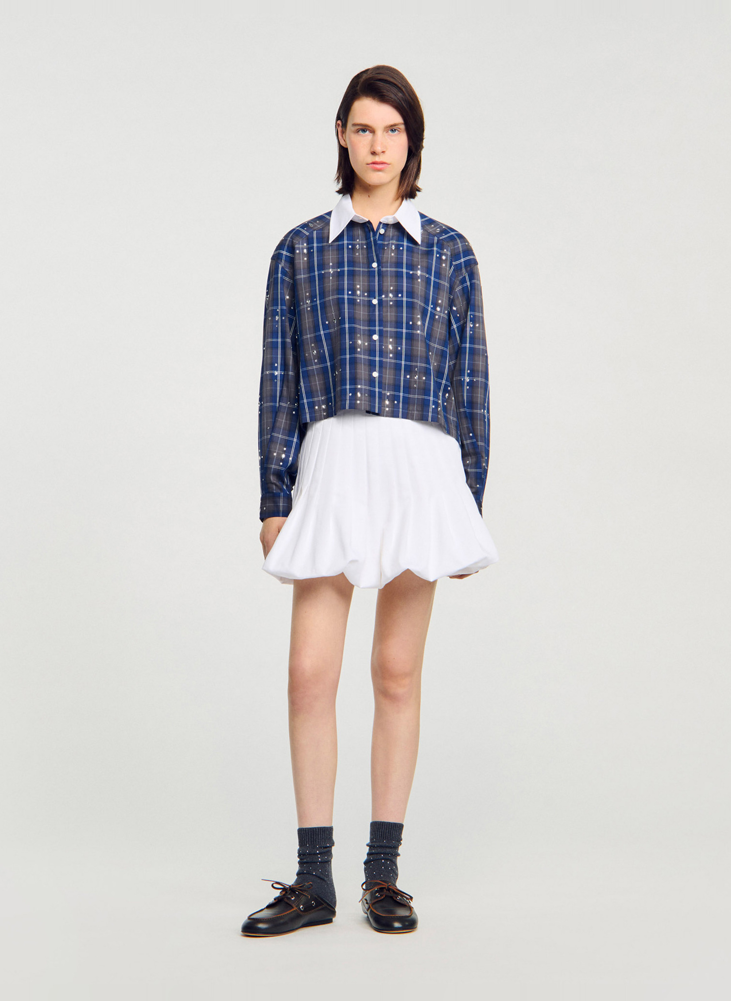 Chemise oversize en coton à carreaux SANDRO Bleu