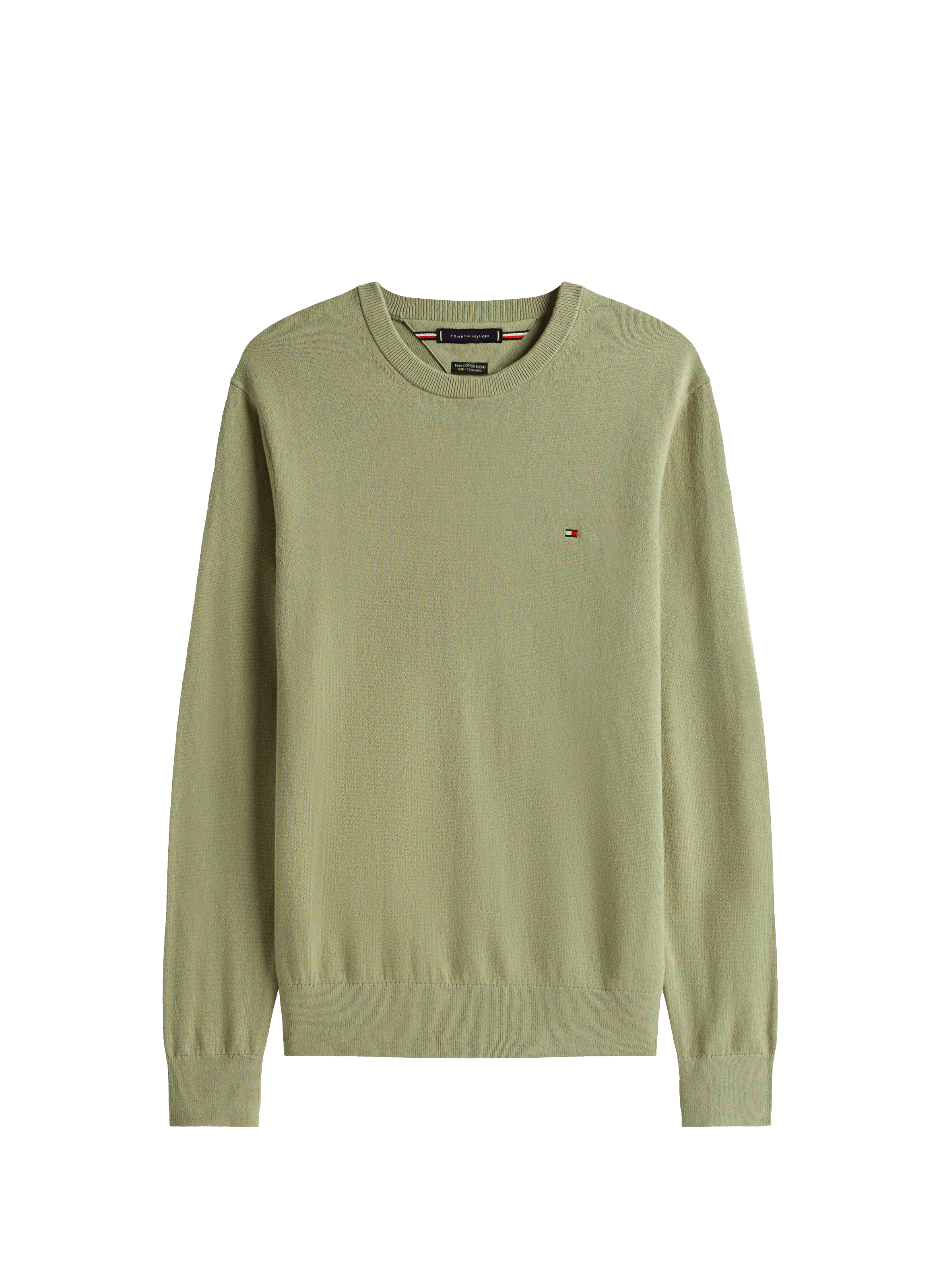 Pull col rond en coton et cachemire TOMMY HILFIGER Vert