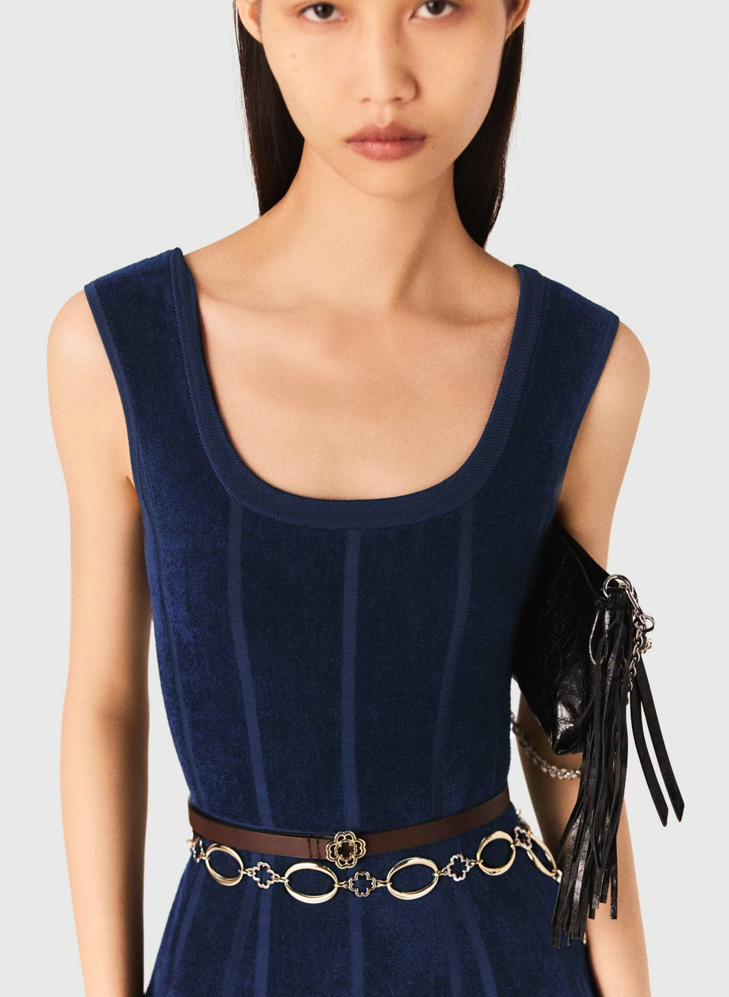 Robe midi évasée en maille velours Bleu