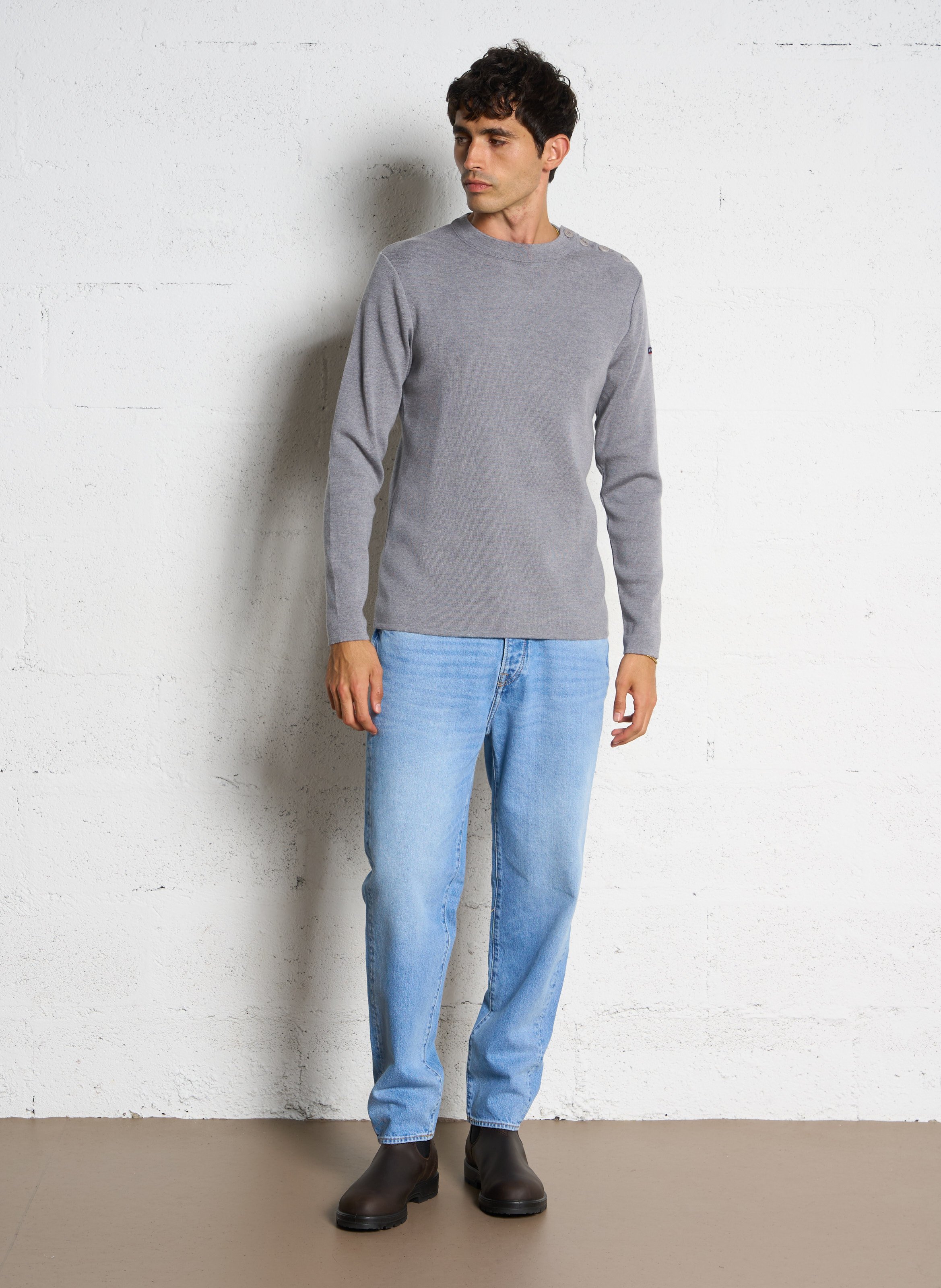 Pull col rond regular fit en laine goulenez ARMOR-LUX Gris