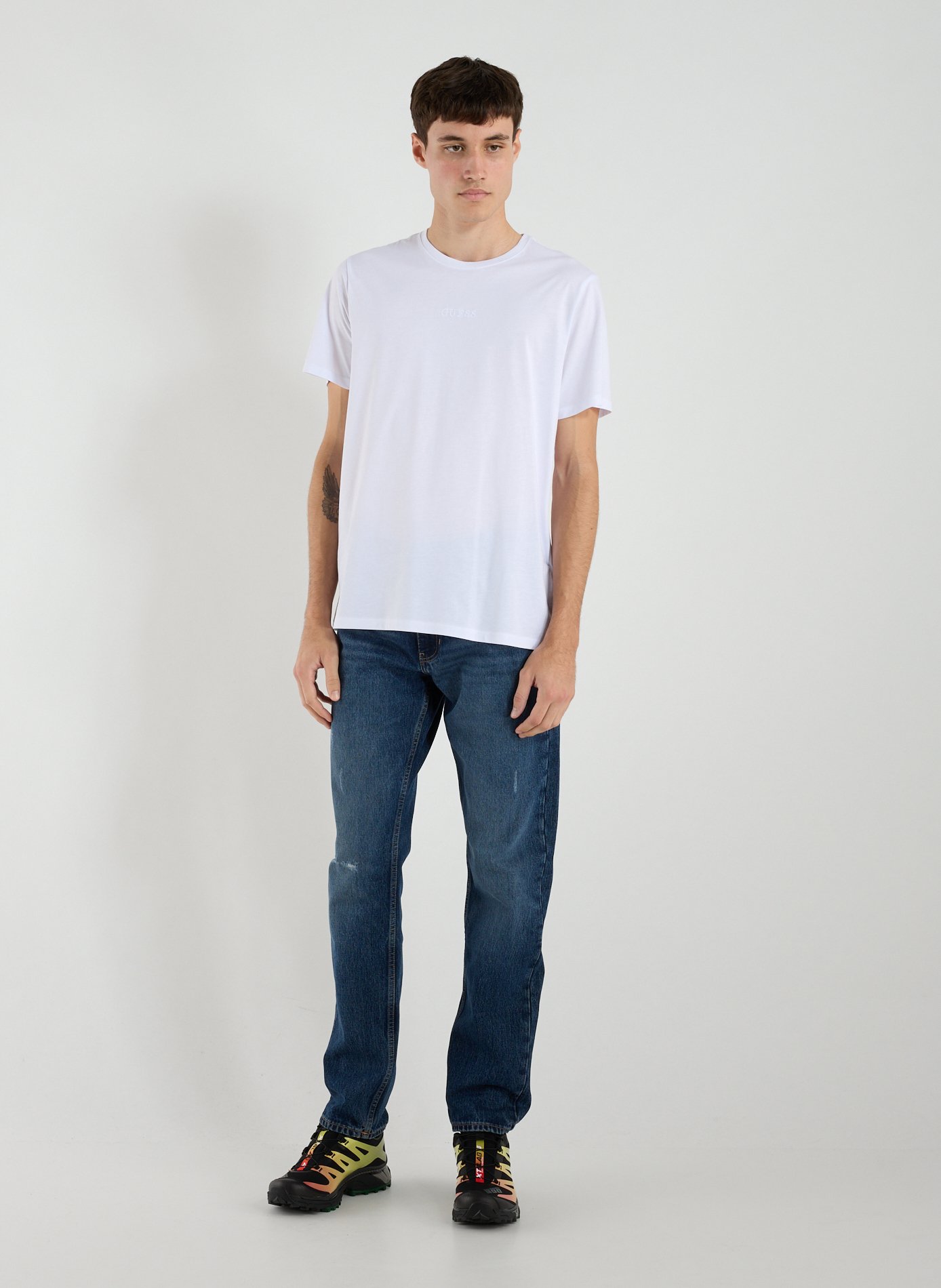 T-shirt col rond en coton GUESS Blanc