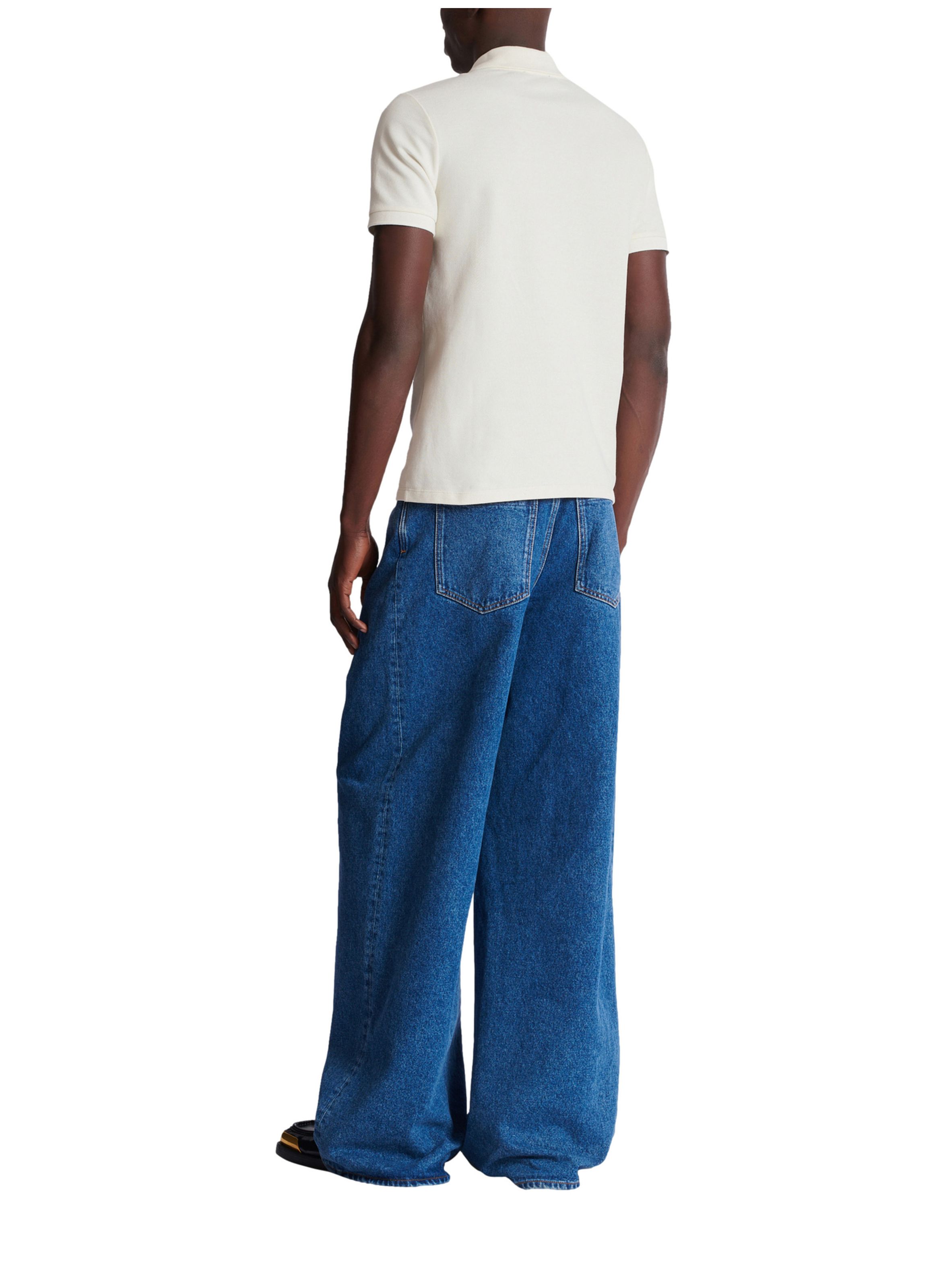 Polo en coton brodé BALMAIN Blanc