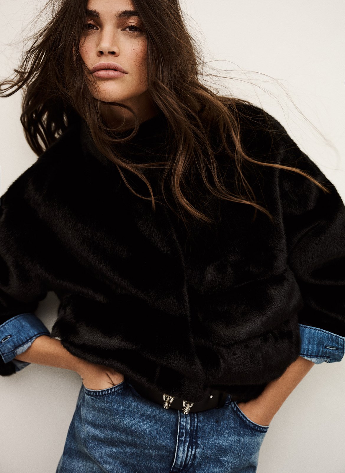 Manteau col montant effet fourrure paros BA&SH Noir