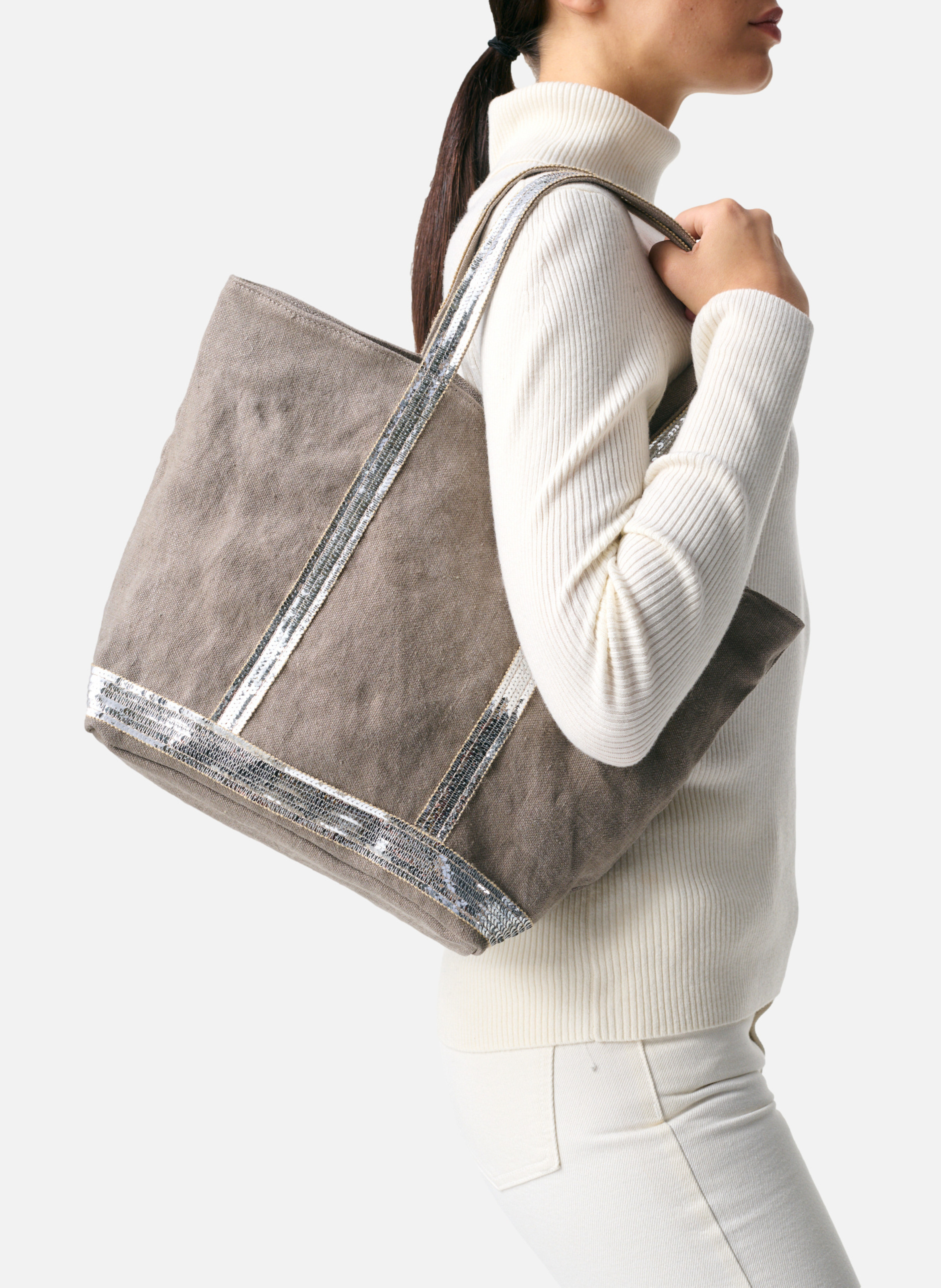 Cabas m zippé en lin VANESSA BRUNO Gris