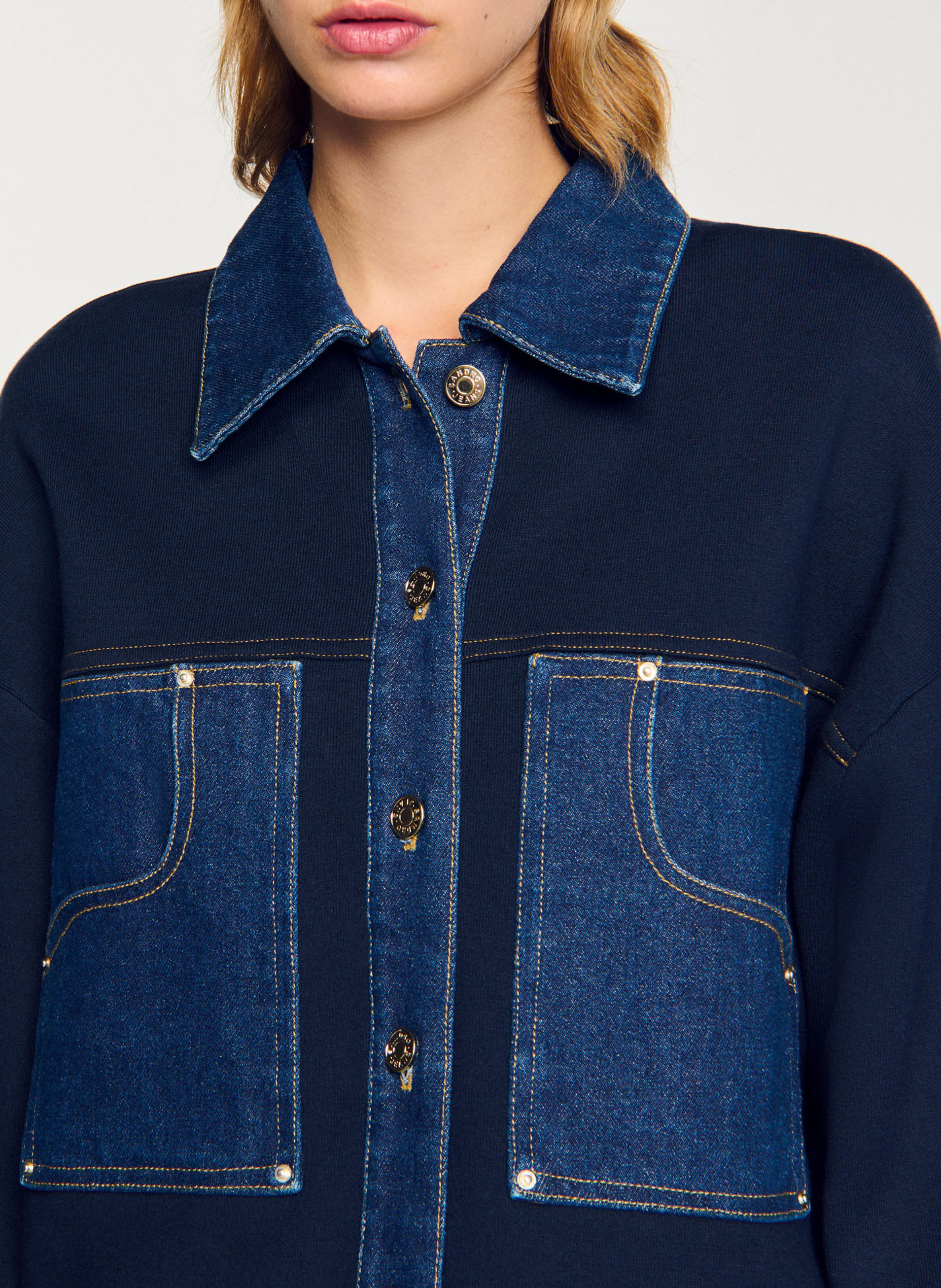 Veste courte avec détails en denim SANDRO Bleu