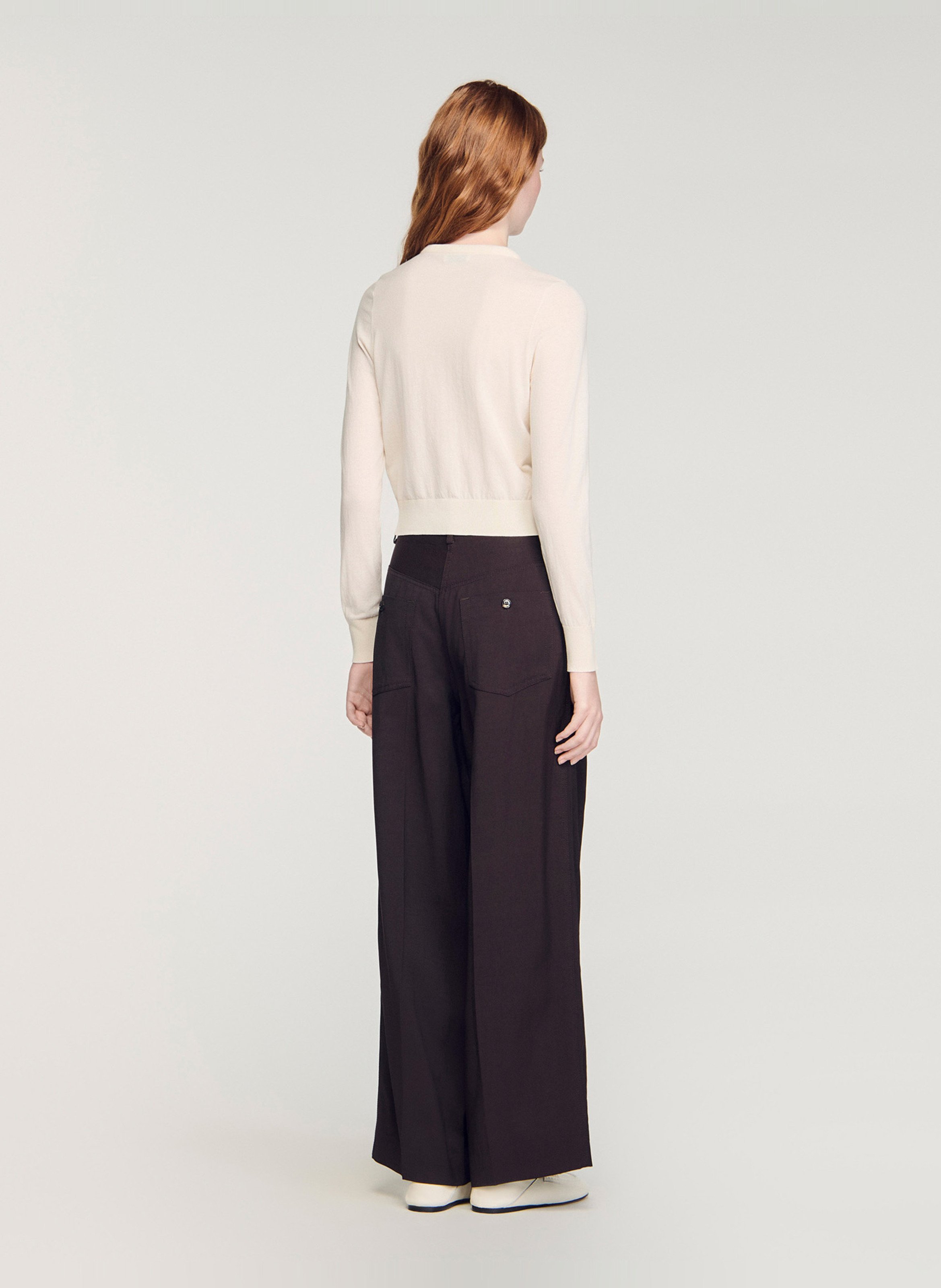 Cardigan court uni à broderie SANDRO Beige