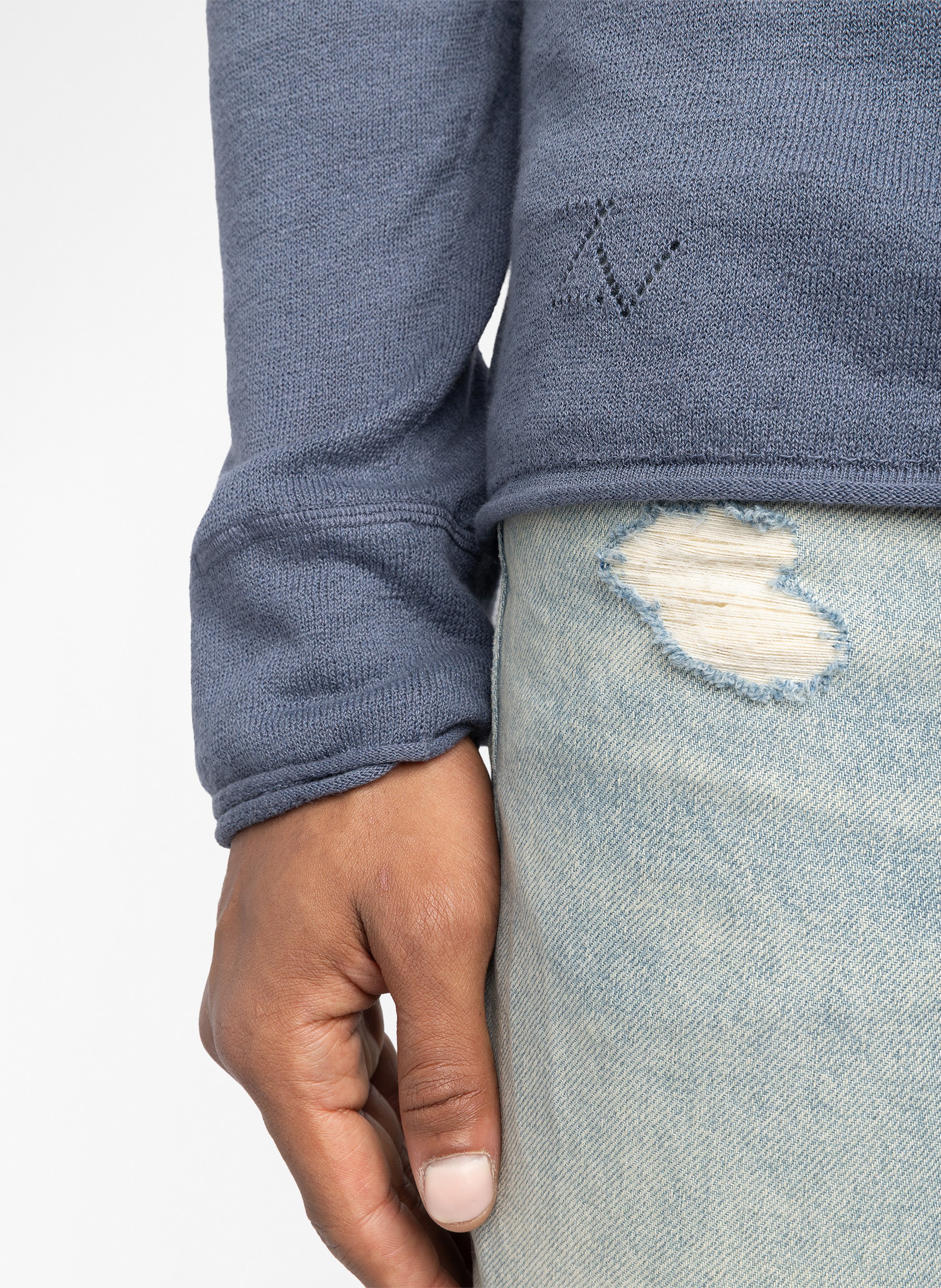 Pull droit col rond en lin et coton mélangé veiss ZADIG&VOLTAIRE Bleu