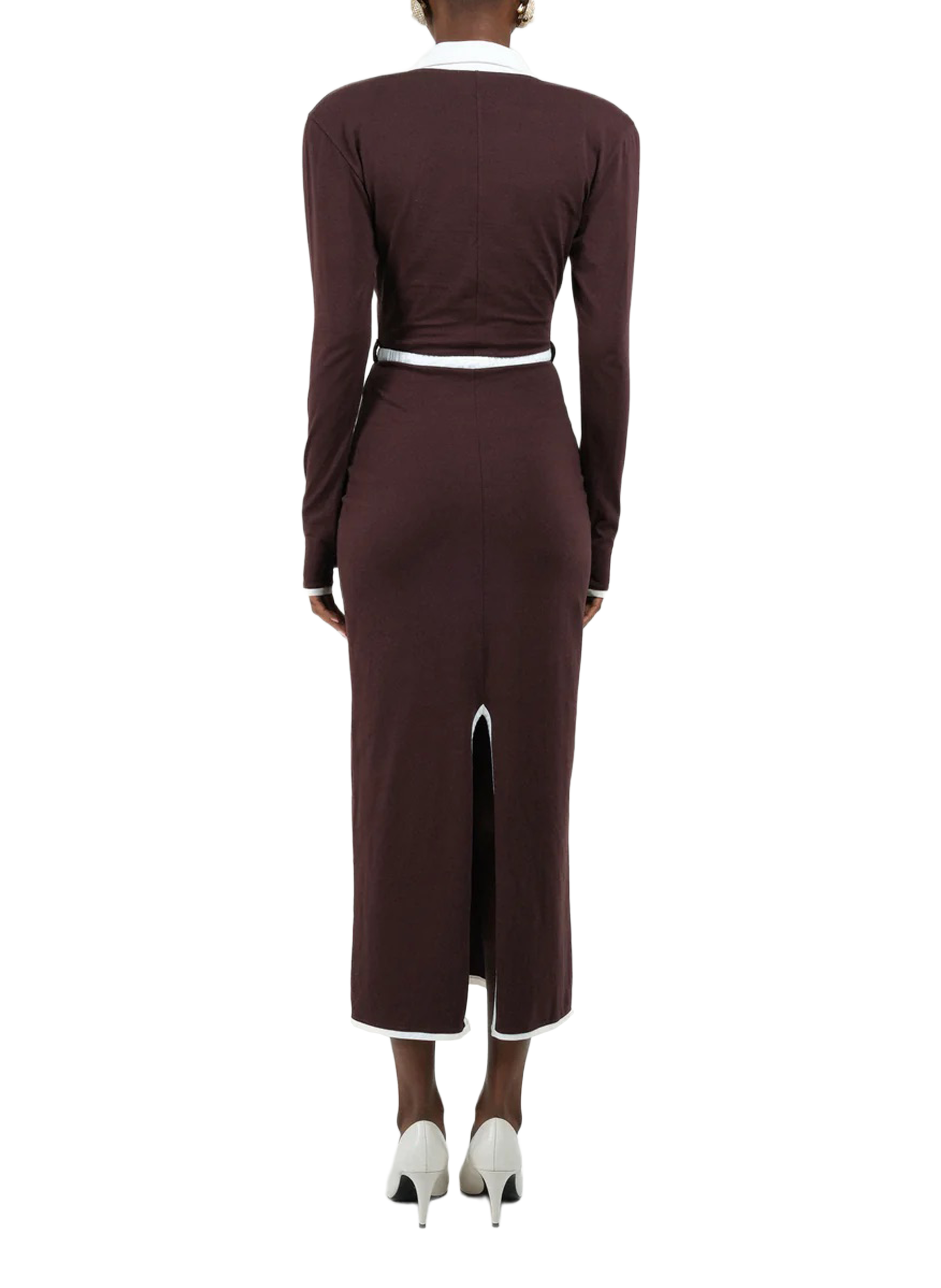 Midi dress with long sleeves in blended cotton ROWEN ROSE Brown