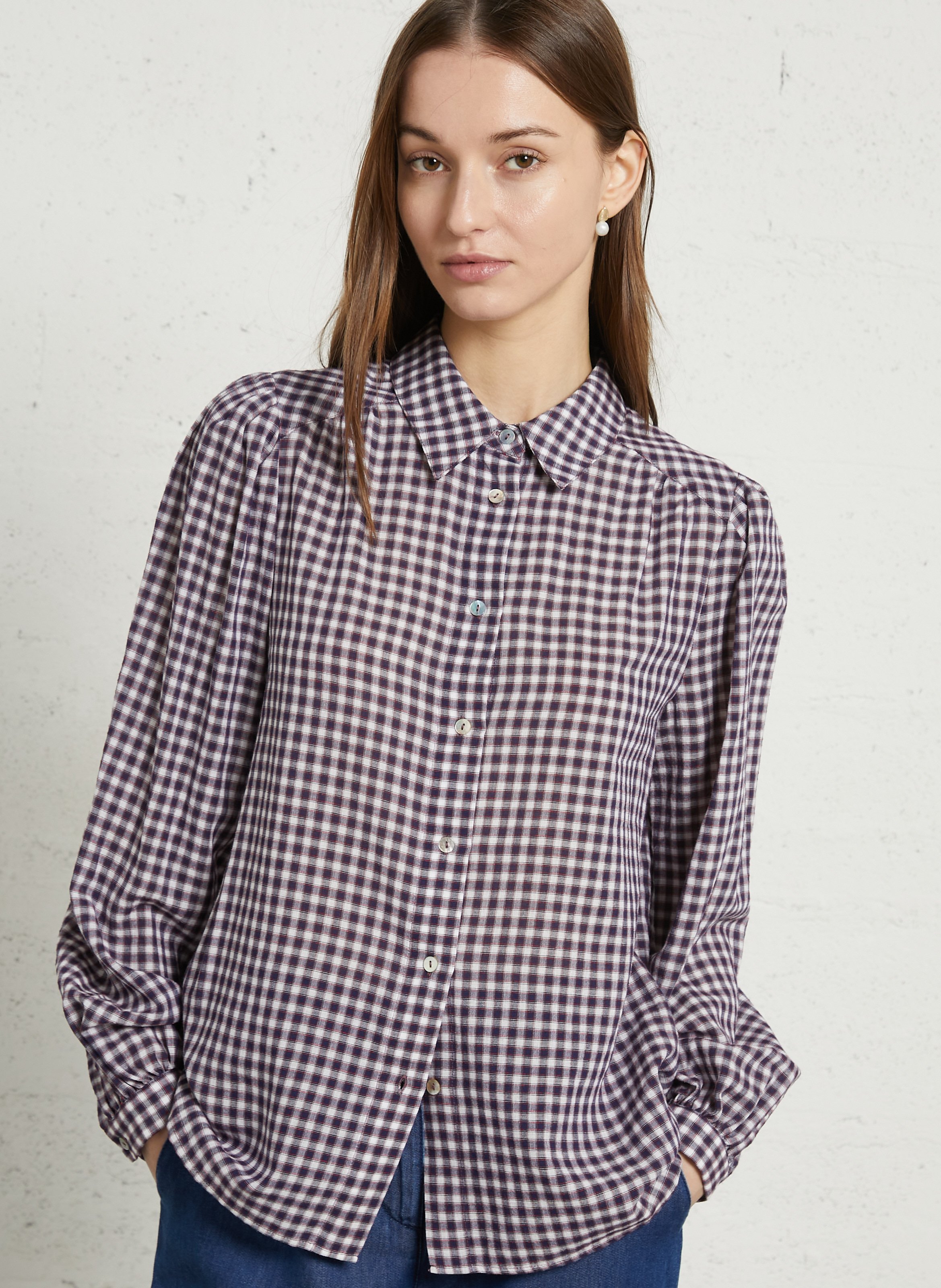 Chemise droite col classique à carreaux dan MAISON 123 Rouge