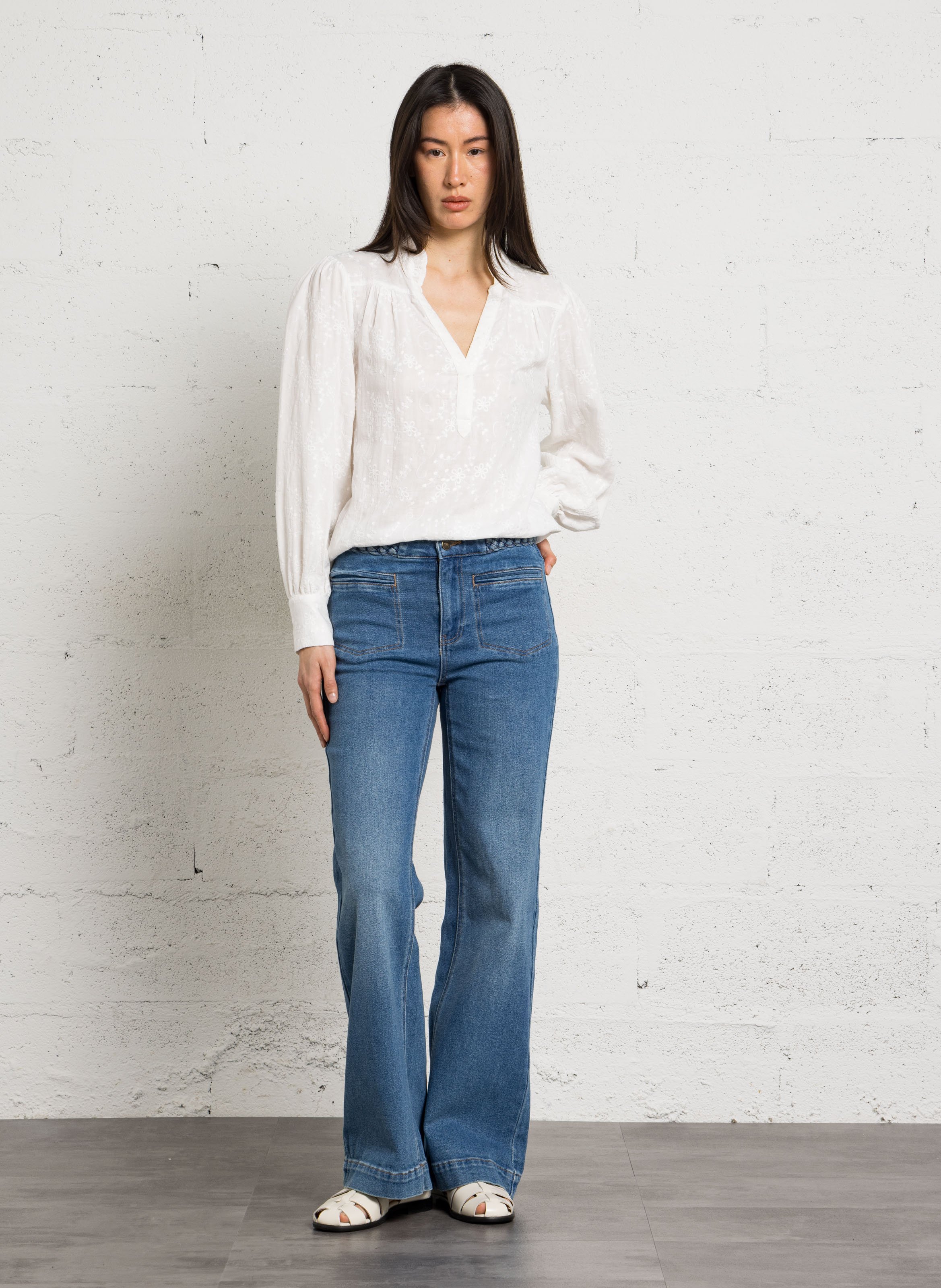 Jean large taille haute à ceinture tressée uni rosa MAISON 123 Bleu