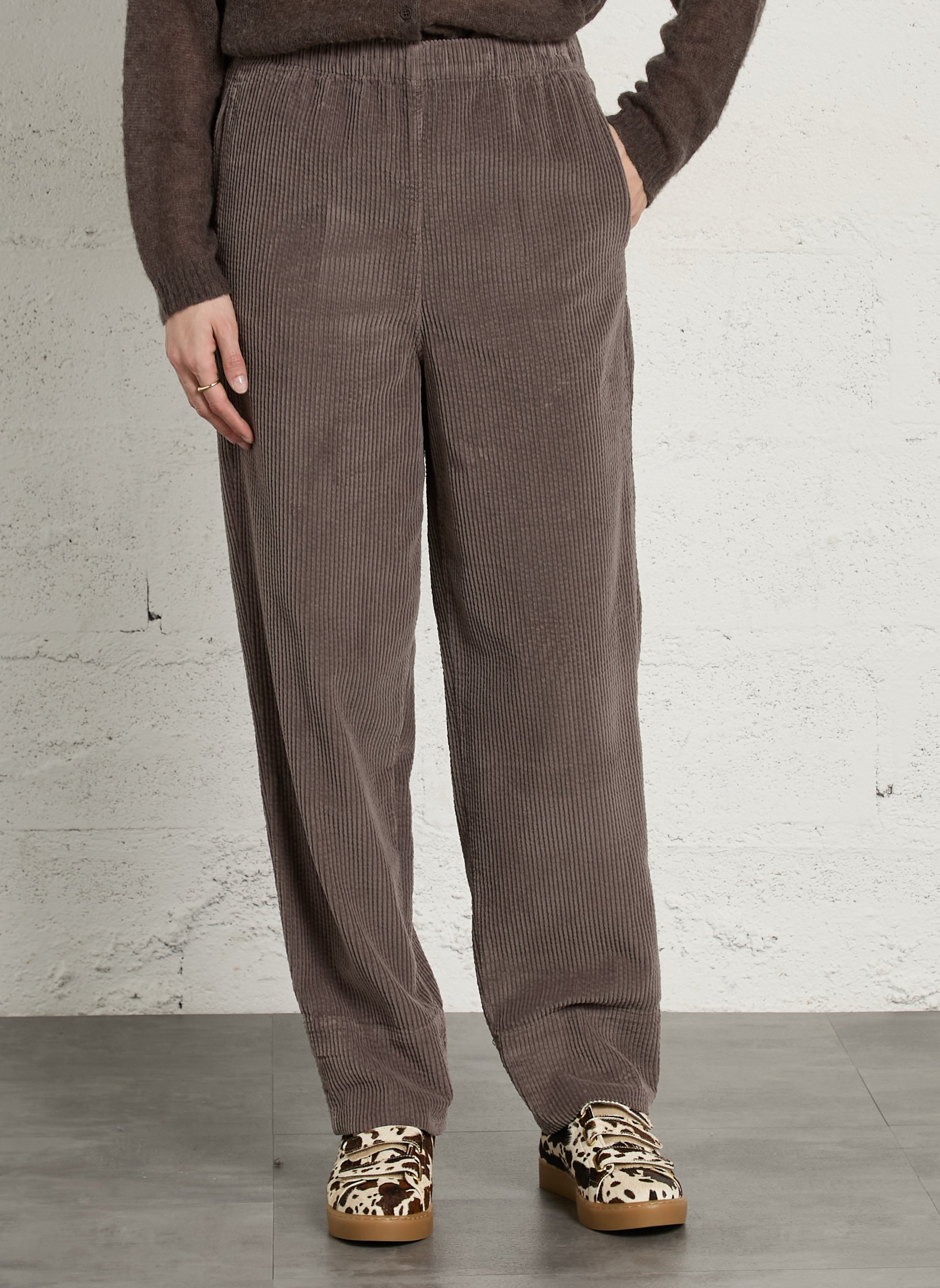 Pantalon large taille haute en velours côtelé padow AMERICAN VINTAGE Gris