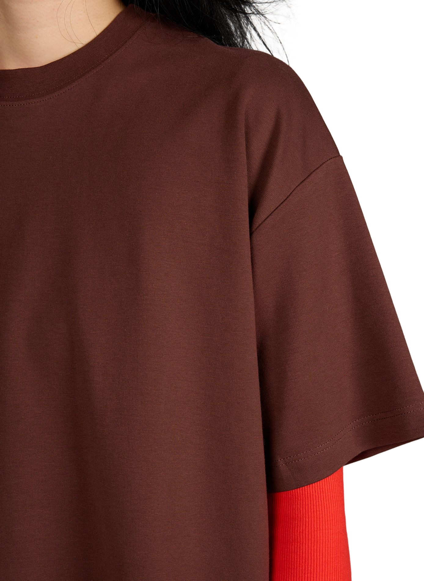 T-shirt uni col rond en coton mélangé TOPSHOP Marron