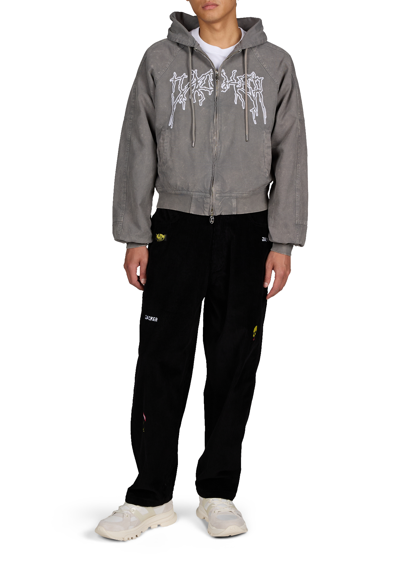 Veste ample brodée à capuche en coton JACKER. Gris